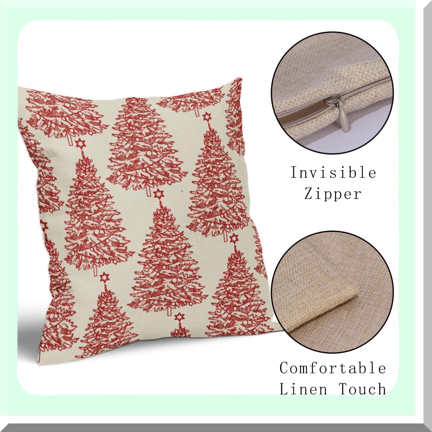 Winter Wonderland Pillow Covers - Set of 2 Red Xmas Tree Star Rustic Print Outdoor Pillowcases. Farmhouse Vintage Holiday Decorations for Couch, Sofa, Bed.