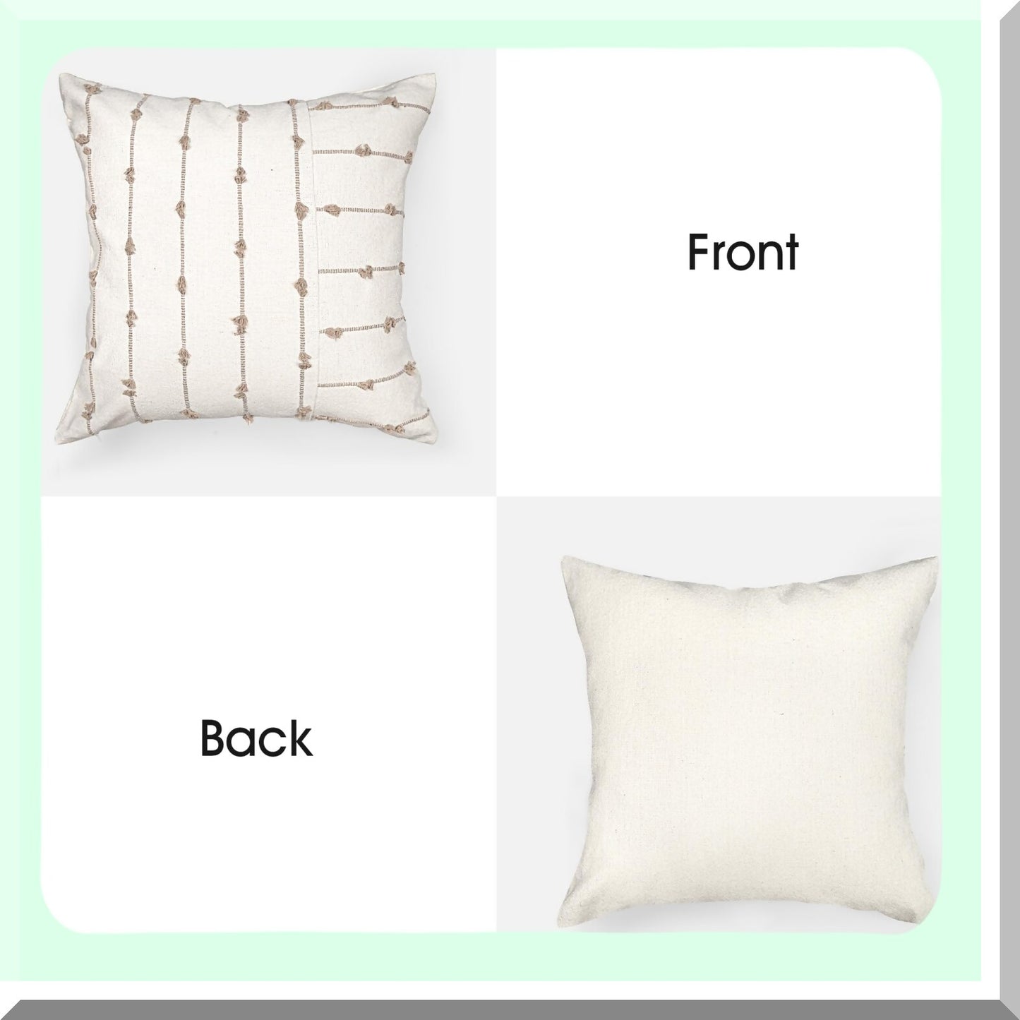 Boho Farmhouse Linen Throw Pillow Covers - Set of 2 Tufted Stitch Stripe Cushion Cover for Bed Sofa Couch - Modern Textured Decorative Pillow Case in Khaki - 18x18 inches