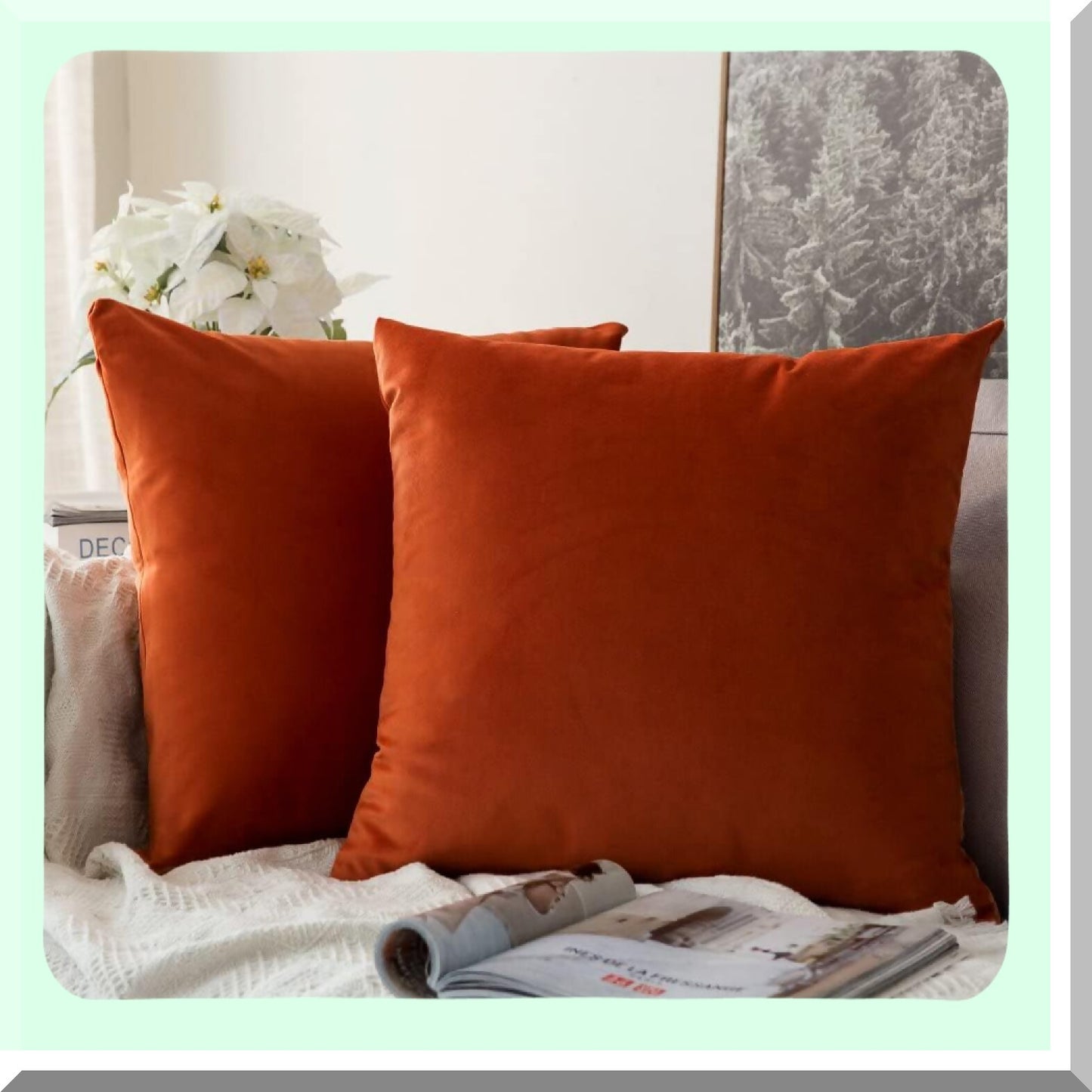 Luxury Velvet Burnt Orange Pillow Covers - Set of 2 | Soft Decorative Cushion Cases for Couch, Sofa, Bedroom | 24x24 Inch Square Throw Pillows