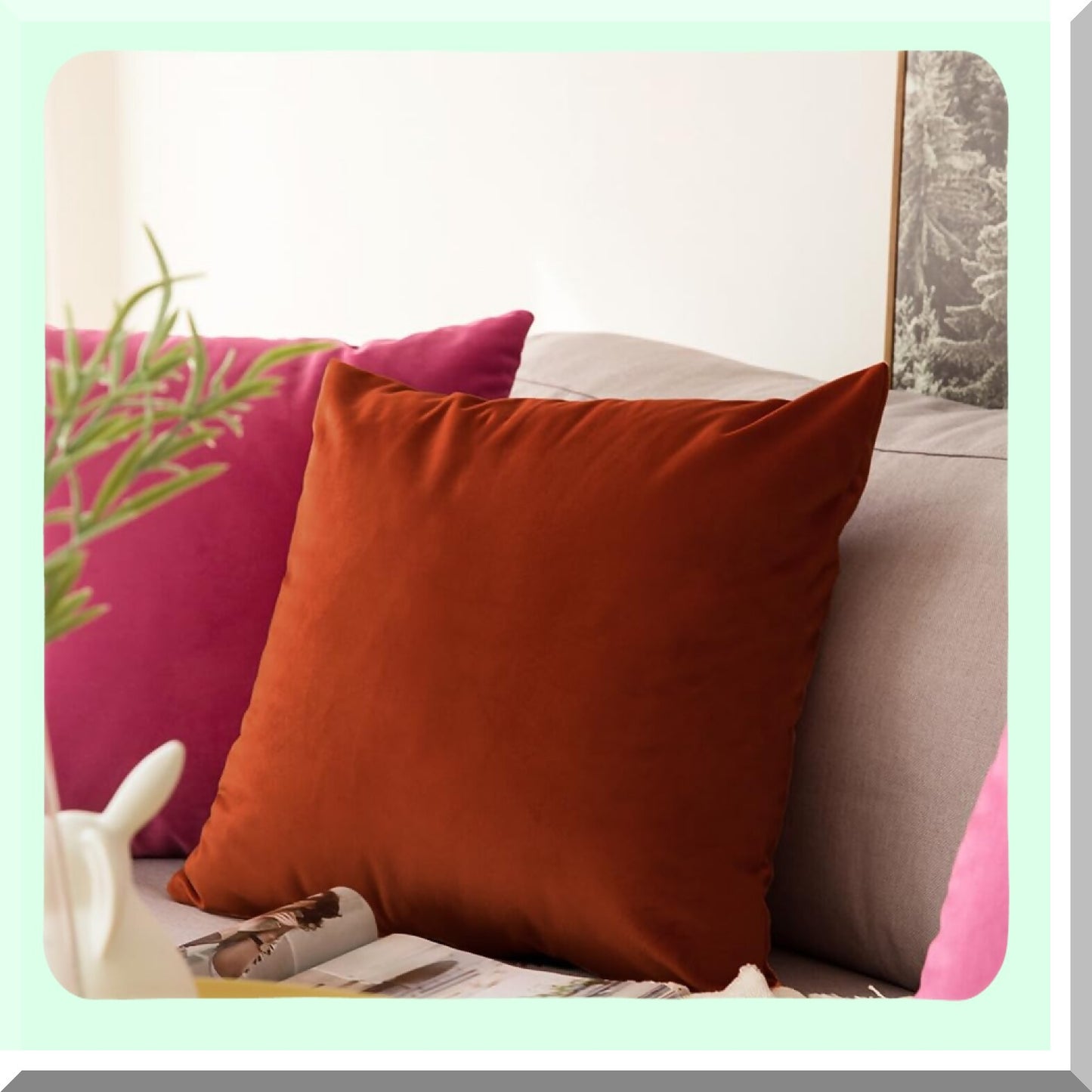 Luxury Velvet Burnt Orange Pillow Covers - Set of 2 | Soft Decorative Cushion Cases for Couch, Sofa, Bedroom | 24x24 Inch Square Throw Pillows