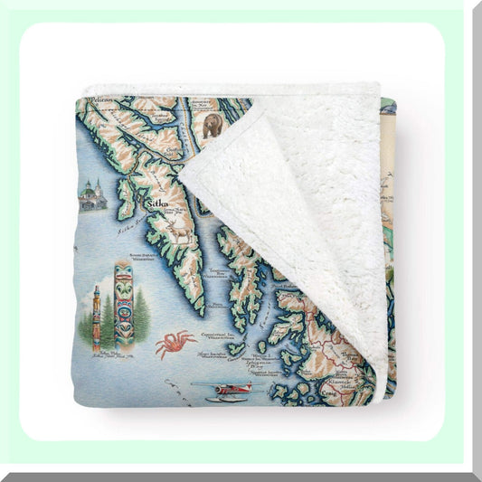 CozyCartography Fleece Blanket - Hand-Drawn Art, Soft & Warm Throw for Couch, Unique Gift, 58"x 50""