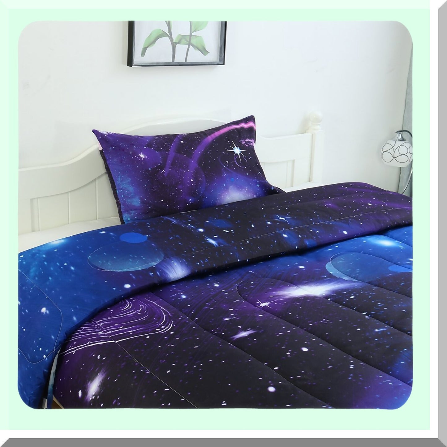 Galactic Dreams Purple Comforter Set - 3D Outer Space Bedding with Down Alternative Quilted Duvet - All Season Reversible Design - Includes Pillowcase