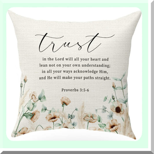 Faithful Blessing Scripture Pillow - Proverbs 3:5-6 Decorative Cushion Cover - Inspirational Bible Quote Art - Church Gift for Living Room - 18x18 Inches