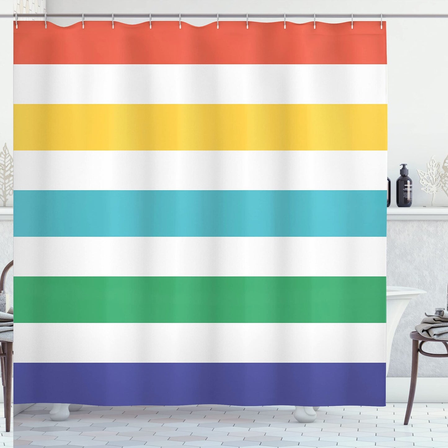 Striped Rainbow Shower Curtain 69x70 inches