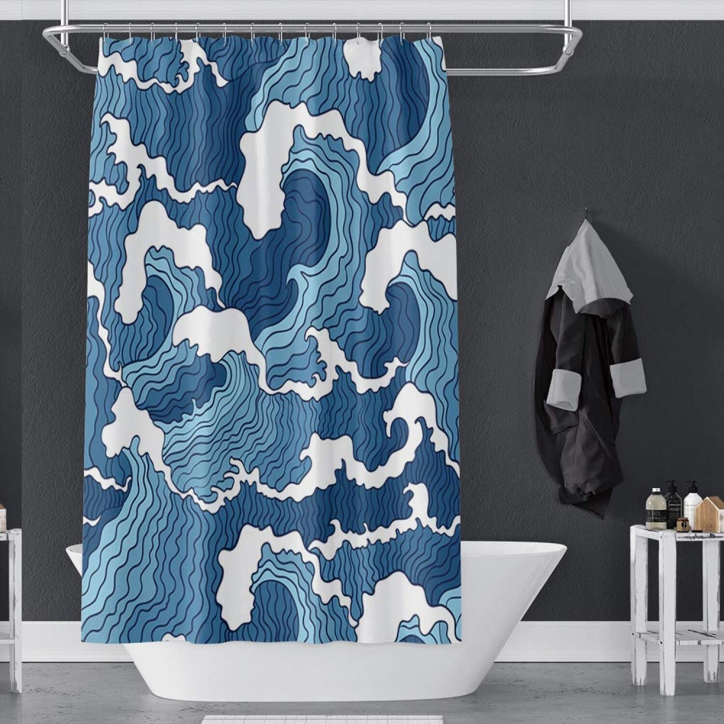 Kanagawa Wave Nautical Shower Curtain 65x72inch