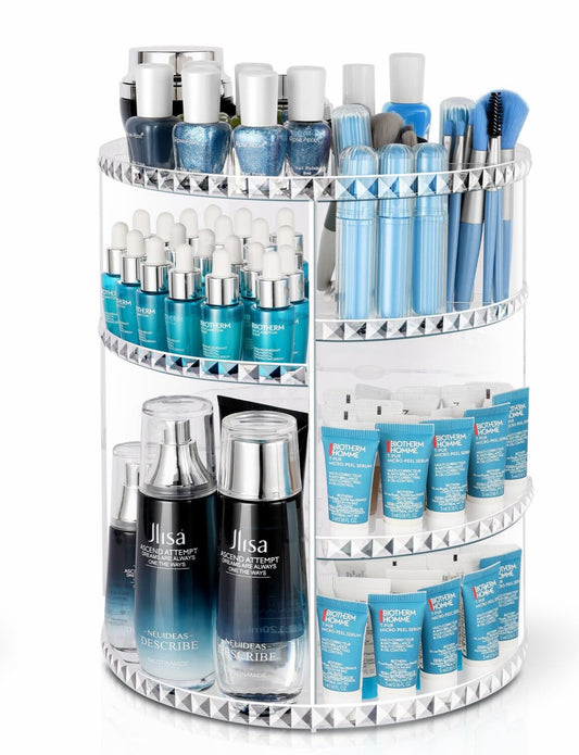 360 Rotating Makeup Organizer with Adjustable Trays