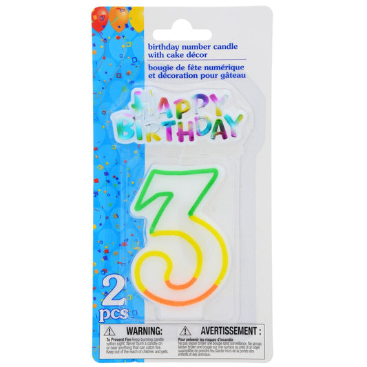 Number 3 Birthday Candles with Cake Decor, 2-pc. (Pack of 12)