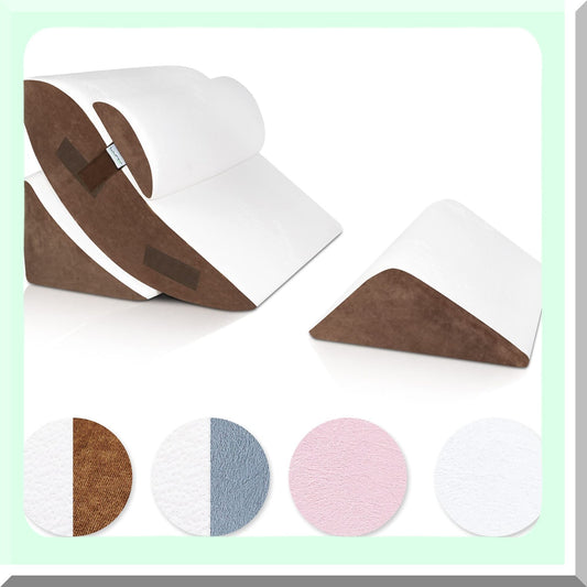 LX5 Wedge Pillow Cover Set - 4pcs Replacement Covers in White/Brown - Foam Not Included - Soft and Durable Material - Pillowcase Kit