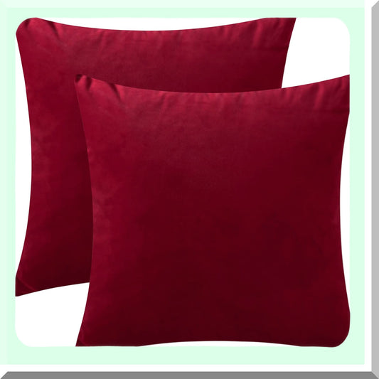 Velvet Bliss Throw Pillow Covers - Set of 2 Decorative Cushion Cases for Bedding & Sofa, Soft & Comfortable Accent Sham with Hidden Zipper, 18"x18" Deep Red