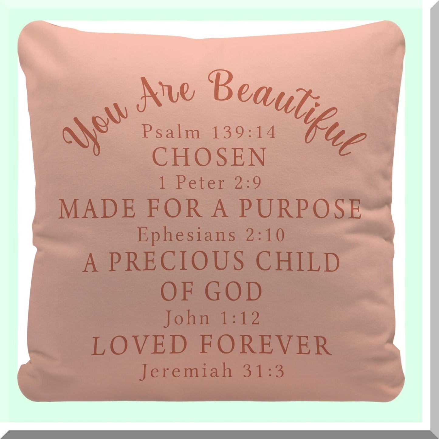 Beautiful Faith Affirmations Blush Pink Throw Pillow Cover - Christian Bible Scripture Decor for Home & Bedroom - Inspirational Gifts for Women & Girls - Reversible 18x18 Inches