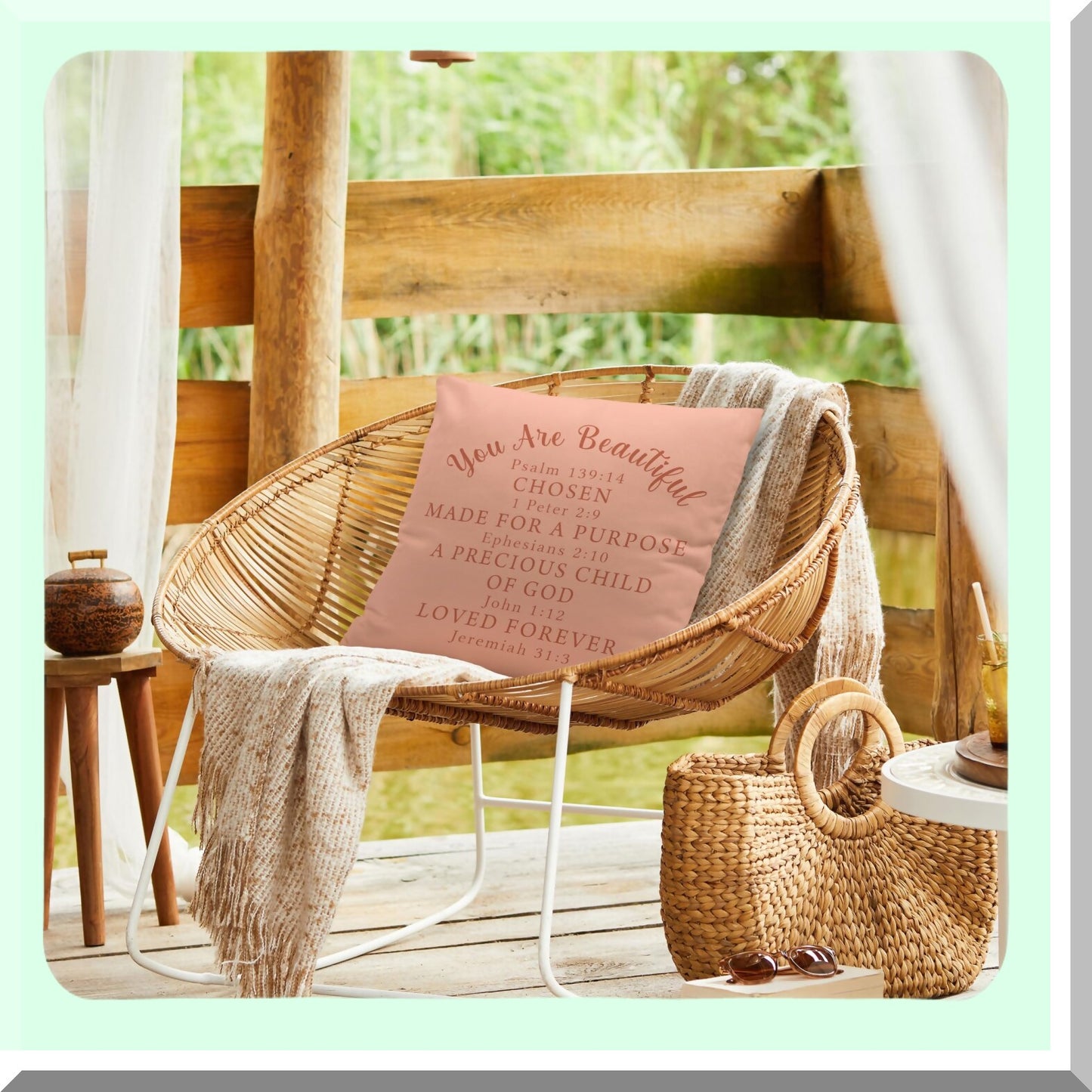 Beautiful Faith Affirmations Blush Pink Throw Pillow Cover - Christian Bible Scripture Decor for Home & Bedroom - Inspirational Gifts for Women & Girls - Reversible 18x18 Inches