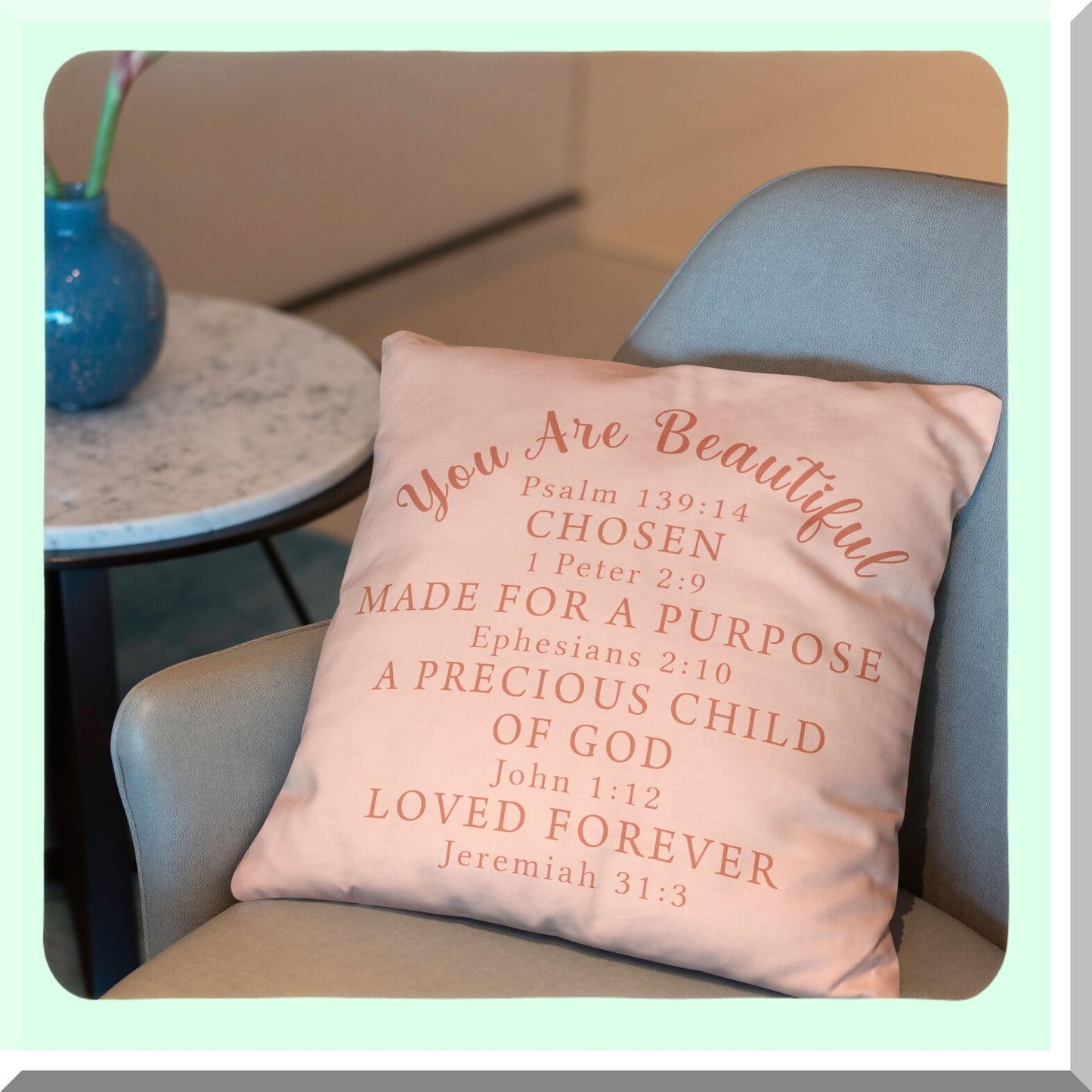 Beautiful Faith Affirmations Blush Pink Throw Pillow Cover - Christian Bible Scripture Decor for Home & Bedroom - Inspirational Gifts for Women & Girls - Reversible 18x18 Inches