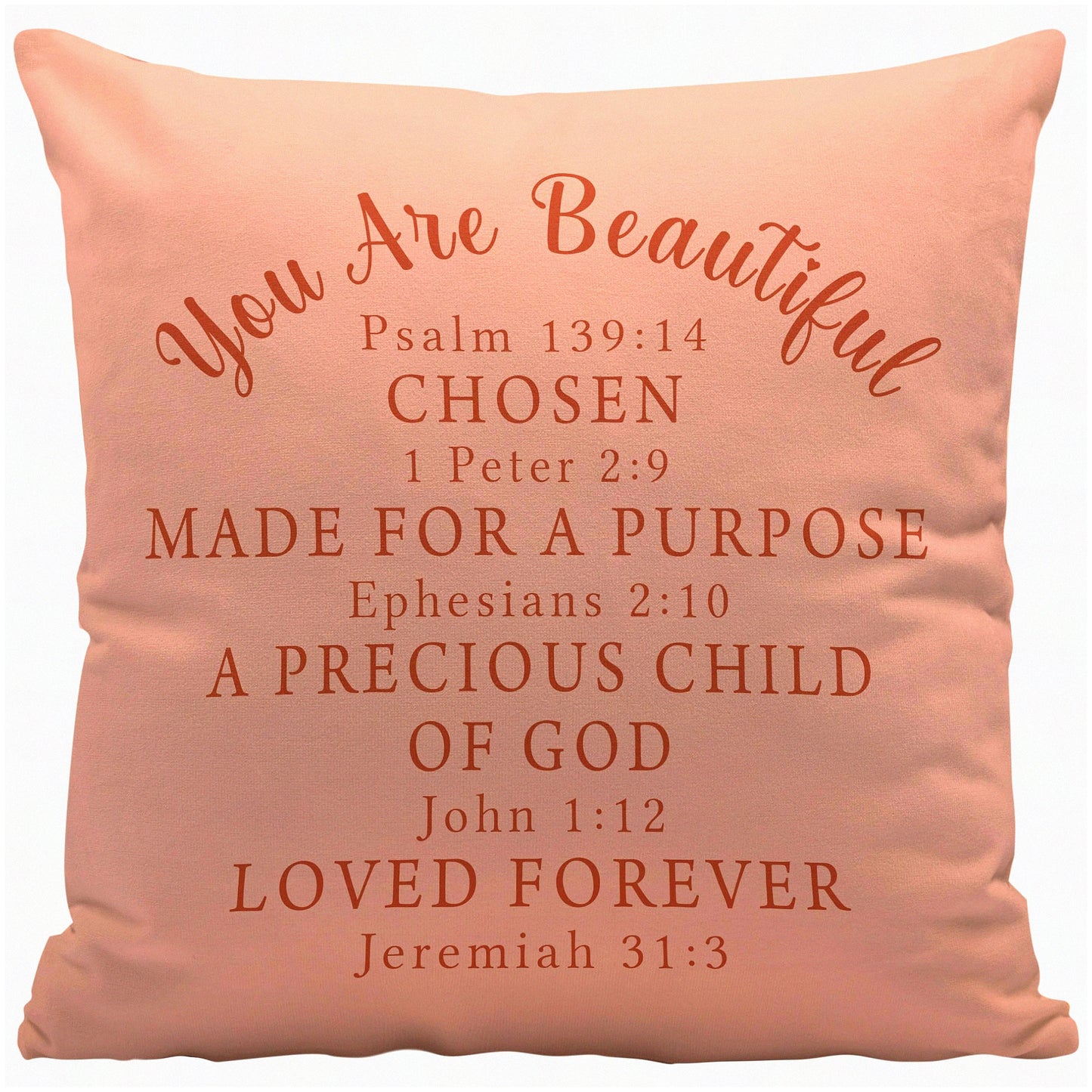 Beautiful Faith Affirmations Blush Pink Throw Pillow Cover - Christian Bible Scripture Decor for Home & Bedroom - Inspirational Gifts for Women & Girls - Reversible 18x18 Inches