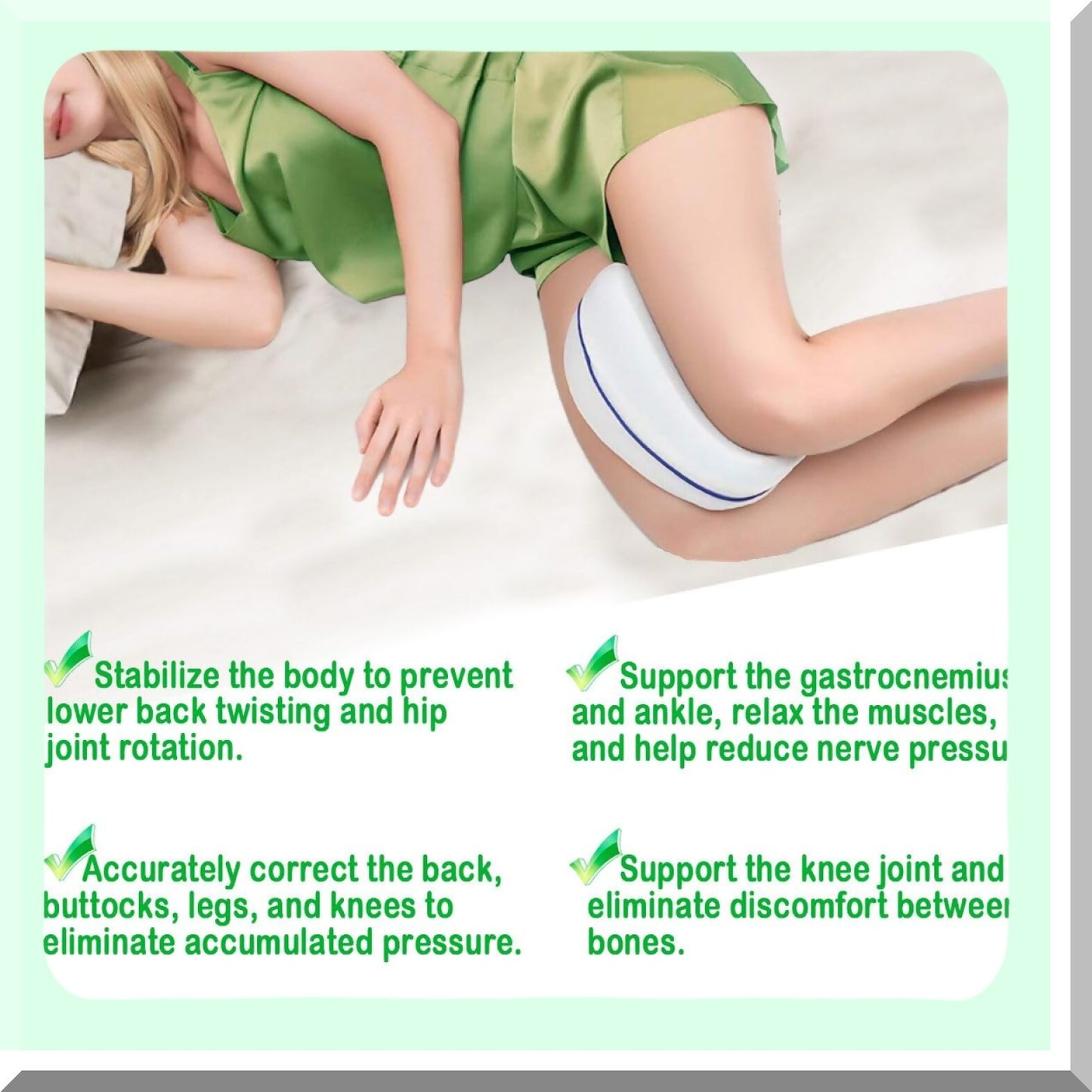 OrthoFoam Side Sleeper Knee Pillow - Memory Foam Leg Support Cushion for Back Pain Relief & Pregnancy Comfort. Sleep Better with Leg Positioner Pillow.