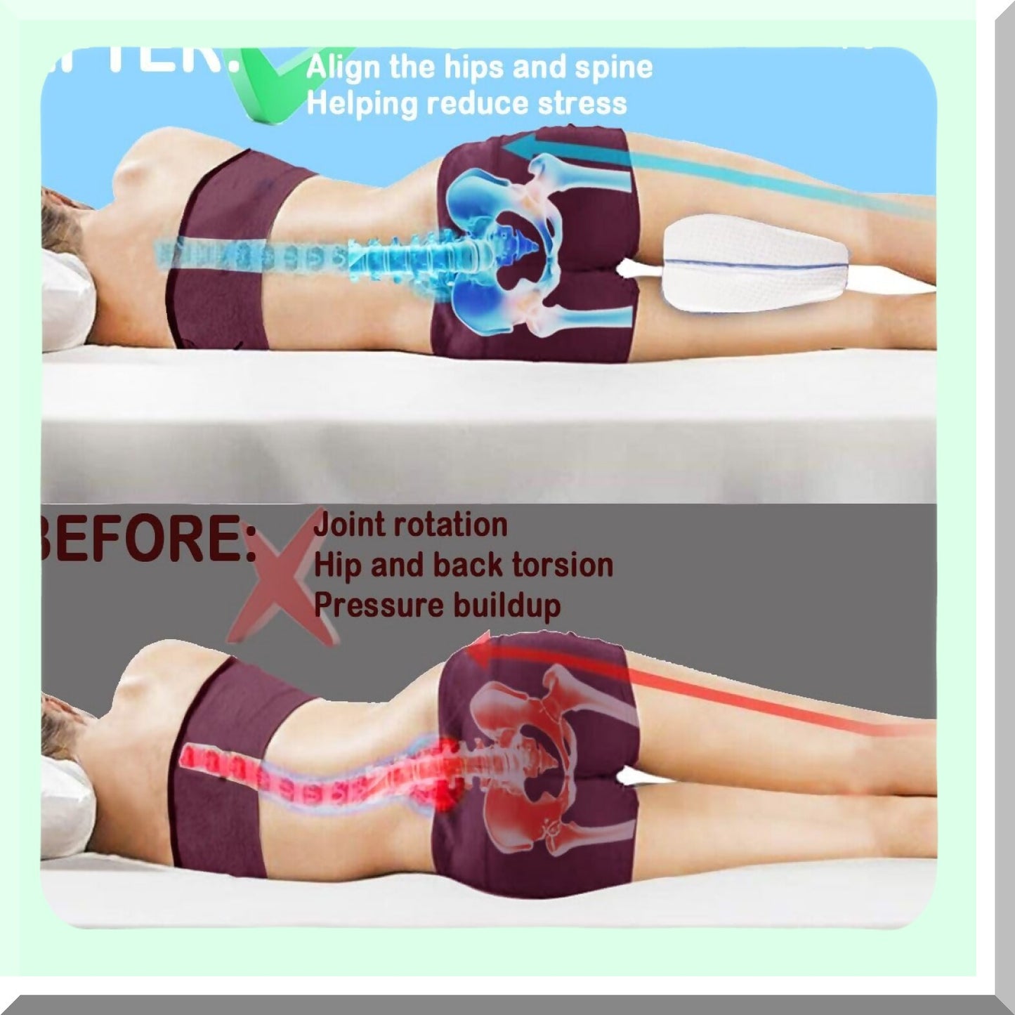 OrthoFoam Side Sleeper Knee Pillow - Memory Foam Leg Support Cushion for Back Pain Relief & Pregnancy Comfort. Sleep Better with Leg Positioner Pillow.