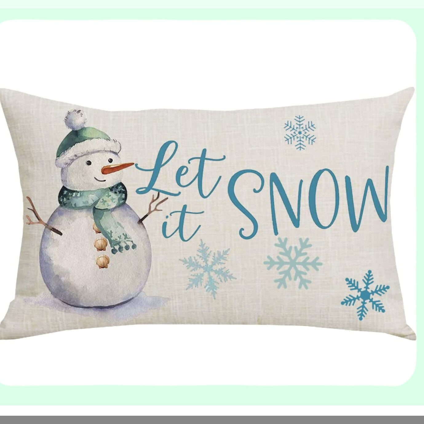 Snowflake Winter Wonderland Decorative Pillow Cover - Let It Snow Quote Lumbar Pillowcase for Home Sofa Chair Bed Decoration - White Snowman Theme Cotton Linen Throw Pillow Case 12 x 20 Inches