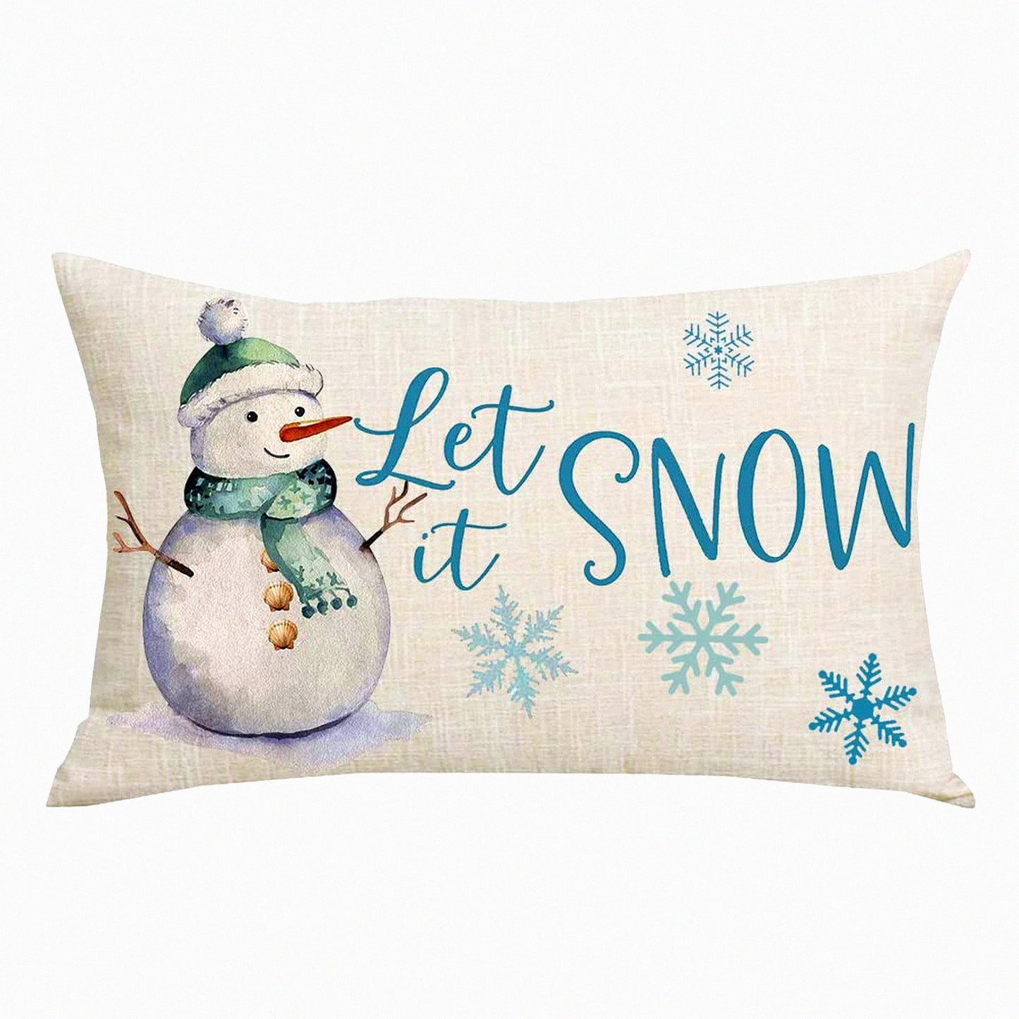 Snowflake Winter Wonderland Decorative Pillow Cover - Let It Snow Quote Lumbar Pillowcase for Home Sofa Chair Bed Decoration - White Snowman Theme Cotton Linen Throw Pillow Case 12 x 20 Inches