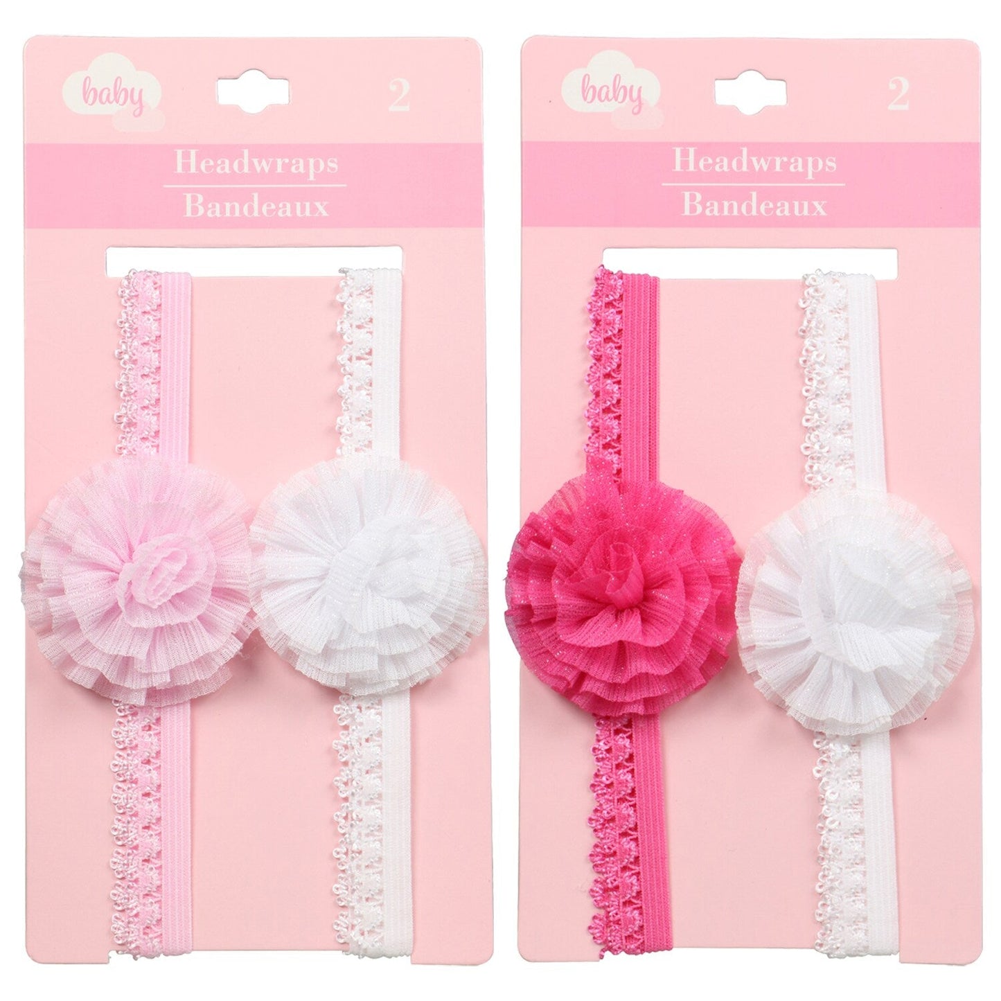 Baby Headwraps with Ribbon Flowers, 2-ct. Packs (Pack of 36)