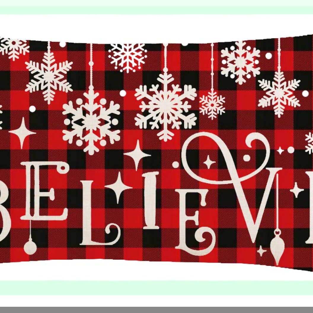 Festive Snowflake Joy Pillow Cover - 12x20in - Merry Red & Happy New Year - Cotton Linen Decor - Home Sofa Chair Car Lumbar Cushion Case