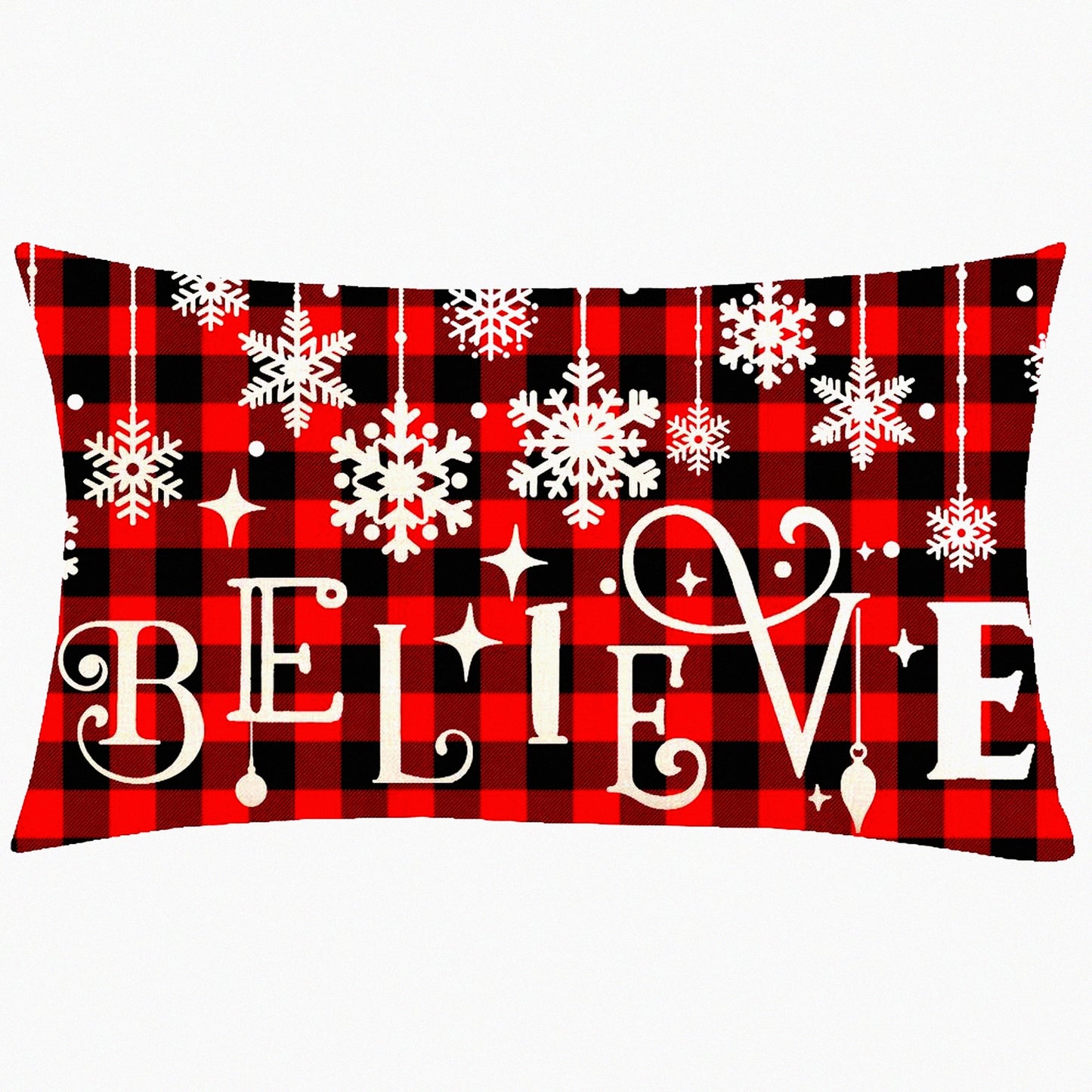 Festive Snowflake Joy Pillow Cover - 12x20in - Merry Red & Happy New Year - Cotton Linen Decor - Home Sofa Chair Car Lumbar Cushion Case