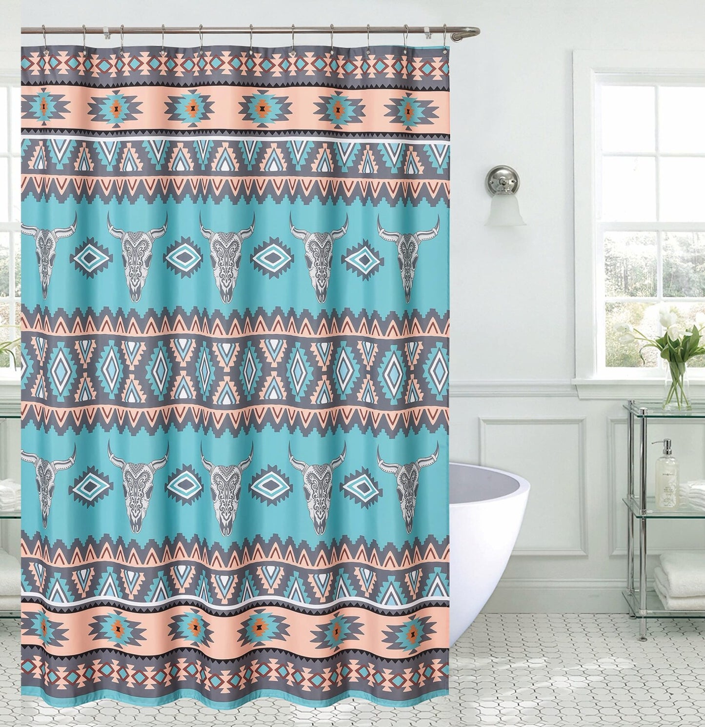 Saguaro Skull Southwestern Geometric Shower Curtain