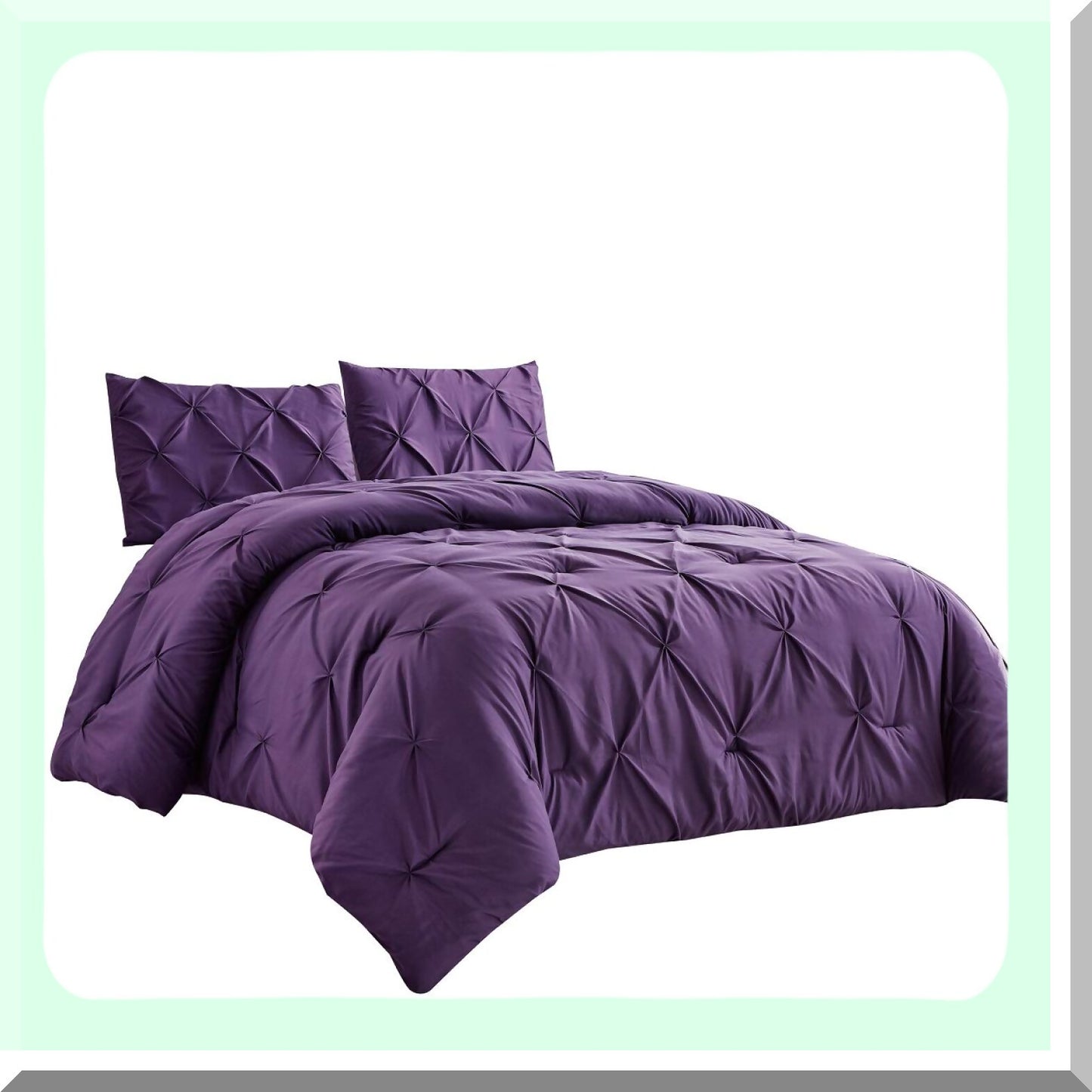 Purple Dream Comforter Set - Queen Size Microfiber Bedding with Pinch Pleat Pintuck Design, Down Alternative Fill for All Season Bedroom Decor - JN1 Dark Purple