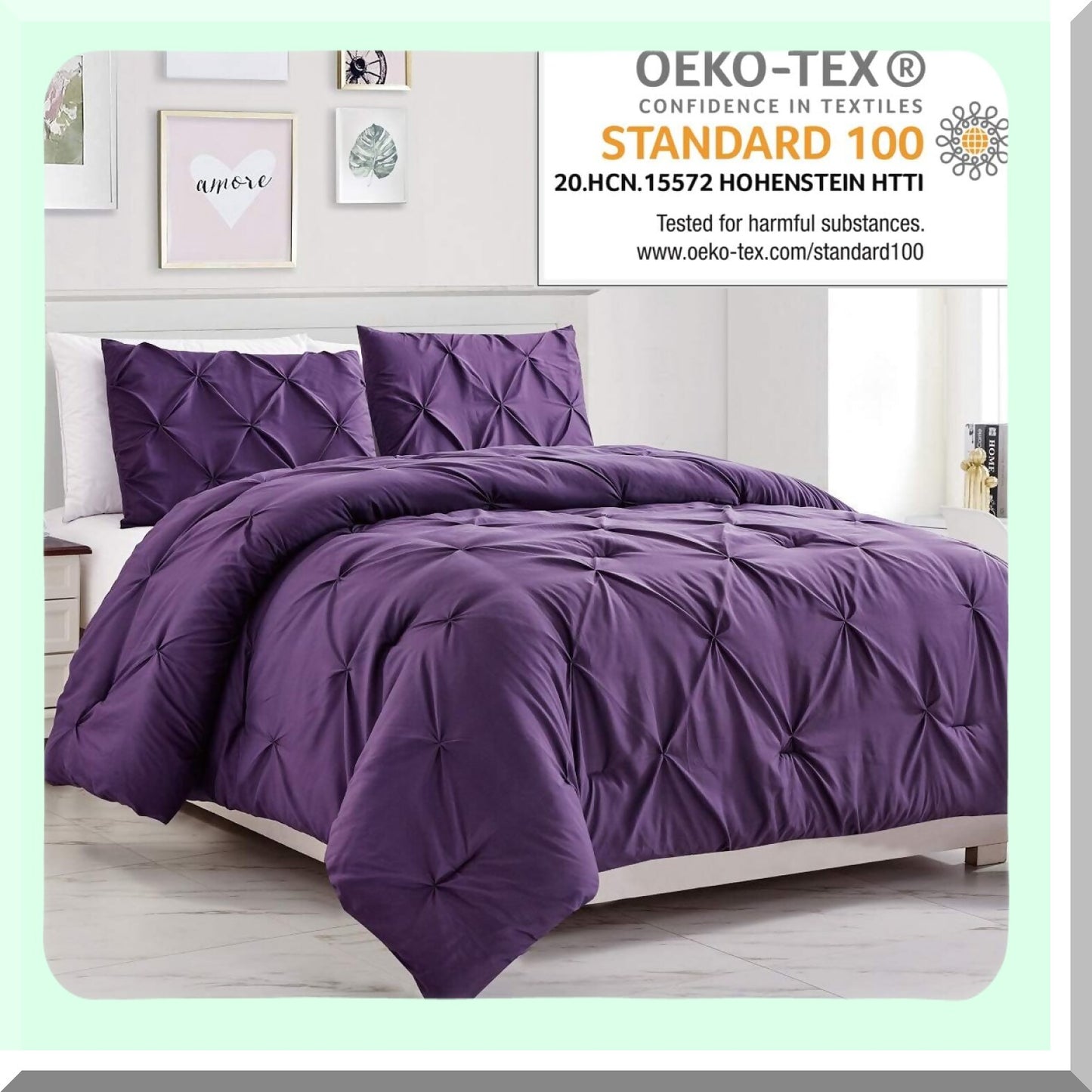 Purple Dream Comforter Set - Queen Size Microfiber Bedding with Pinch Pleat Pintuck Design, Down Alternative Fill for All Season Bedroom Decor - JN1 Dark Purple