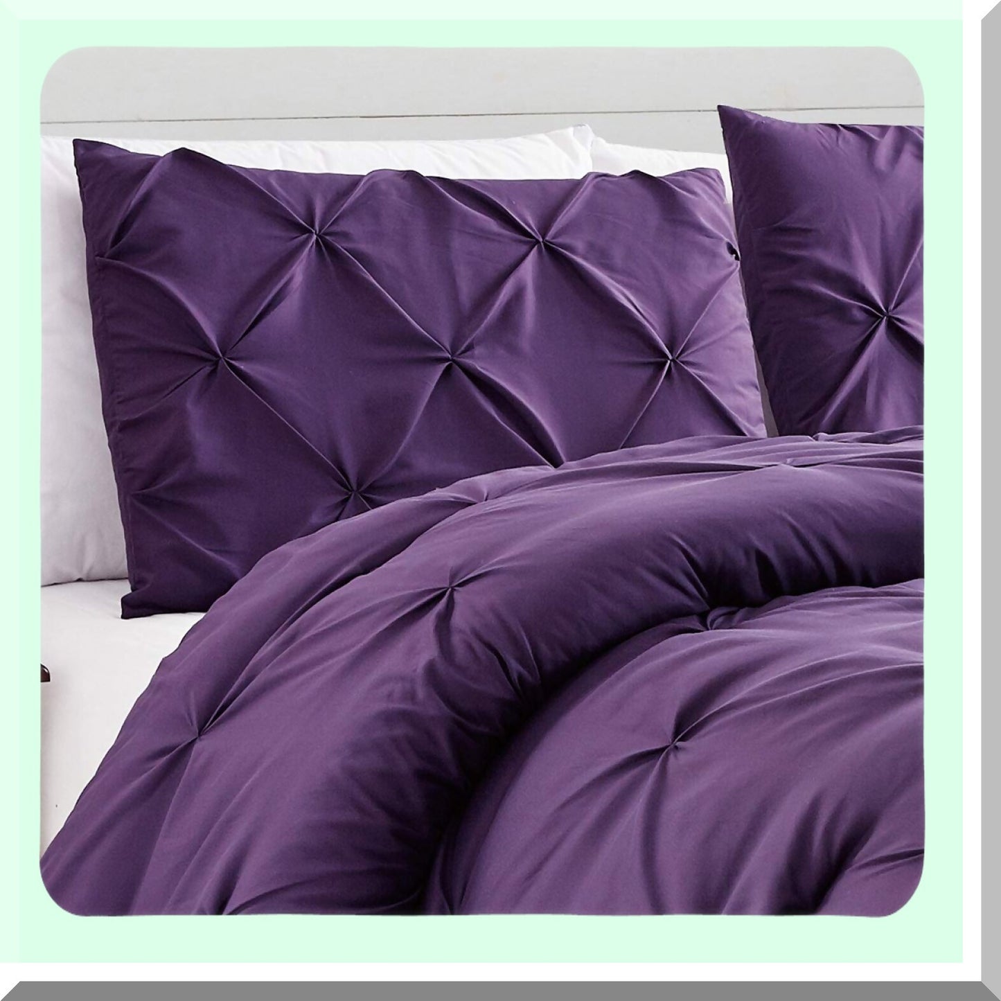 Purple Dream Comforter Set - Queen Size Microfiber Bedding with Pinch Pleat Pintuck Design, Down Alternative Fill for All Season Bedroom Decor - JN1 Dark Purple