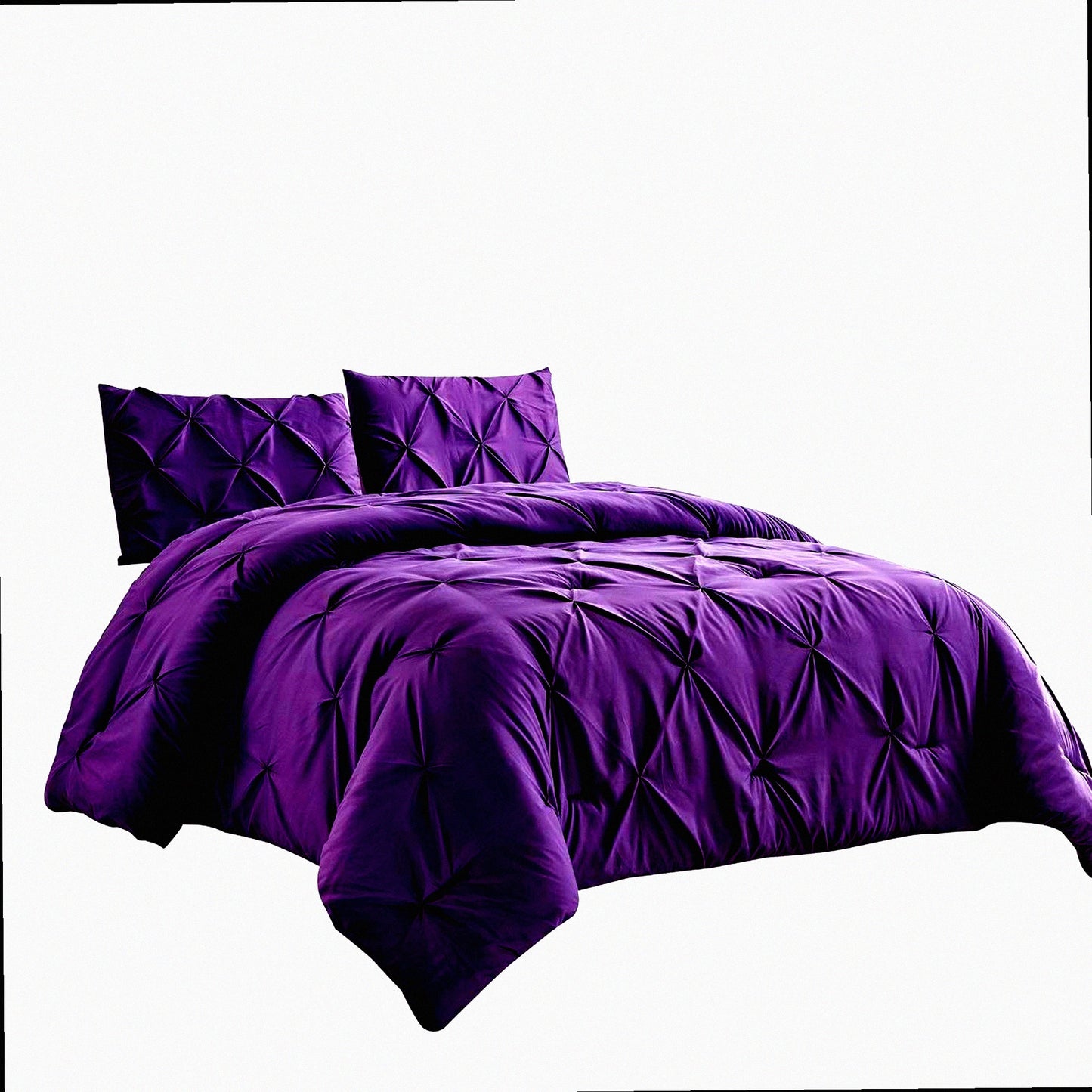 Purple Dream Comforter Set - Queen Size Microfiber Bedding with Pinch Pleat Pintuck Design, Down Alternative Fill for All Season Bedroom Decor - JN1 Dark Purple
