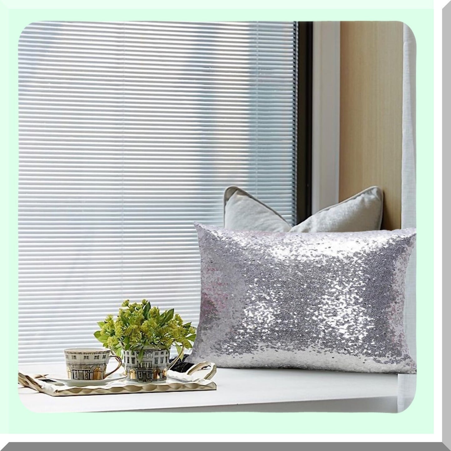 Glitter Sequin Pattern Pillowslip - Zipper Cushion Cover for Bed Sofa Chair - 12X20 Throw Pillow Case Sham - Back Seat Decor Pillowcase