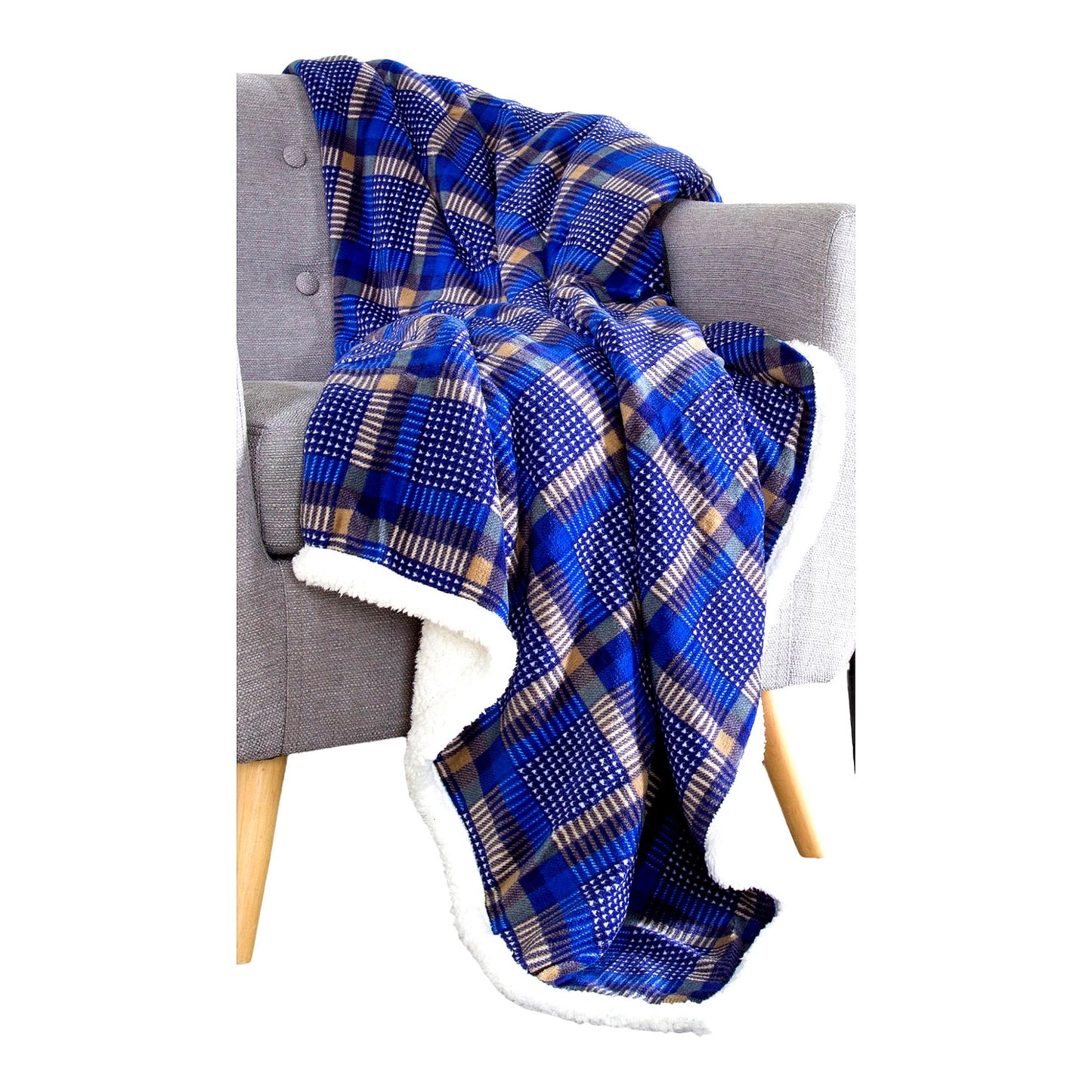 CozyPlaid Sherpa Fleece Blanket - Blue & Yellow Warmth
