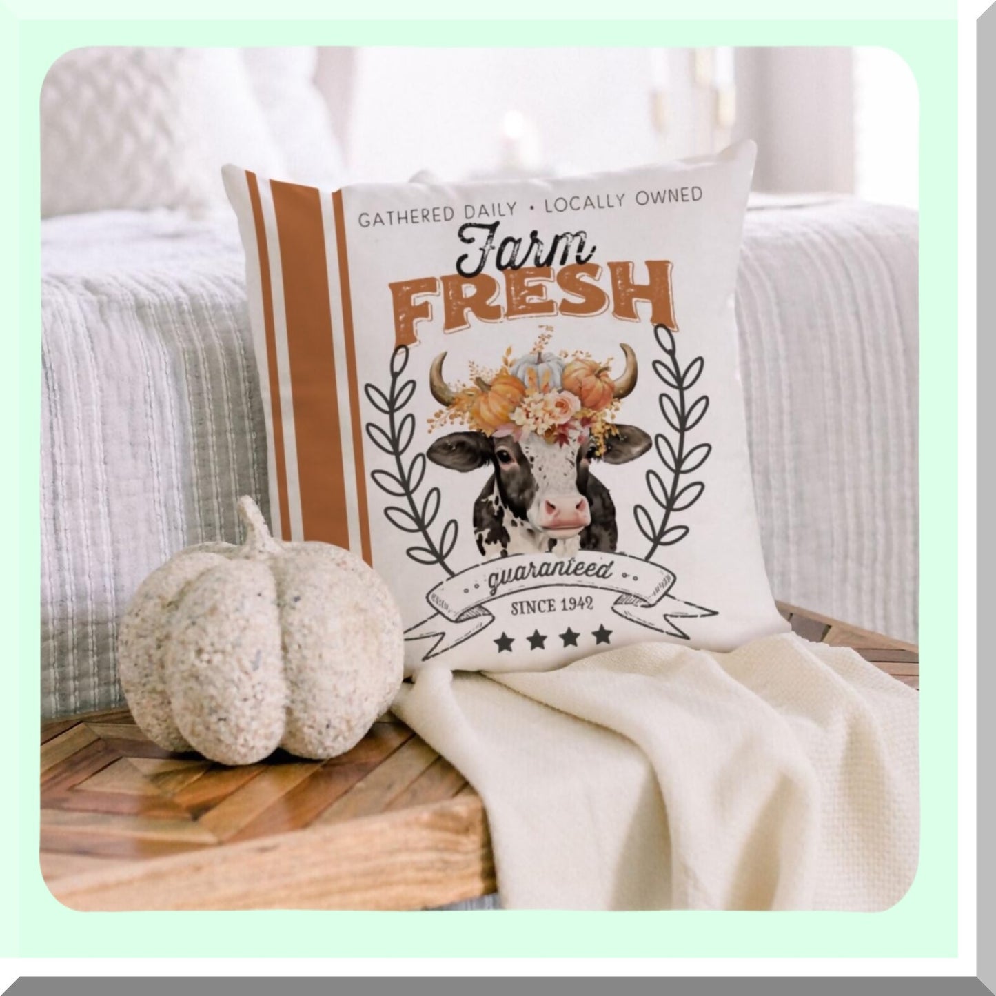 Autumn Harvest Farmhouse Pillow Covers - Set of 4 Retro Stripes Farmer's Market Truck Turkey Cow Sheep Pumpkin Floral Decorative Cushion Case