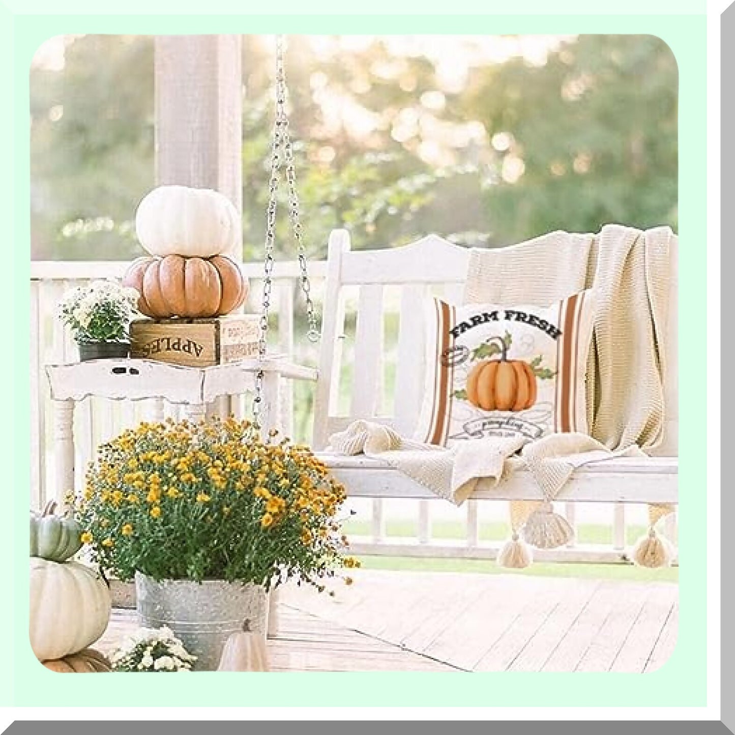 Autumn Harvest Farmhouse Pillow Covers - Set of 4 Retro Stripes Farmer's Market Truck Turkey Cow Sheep Pumpkin Floral Decorative Cushion Case