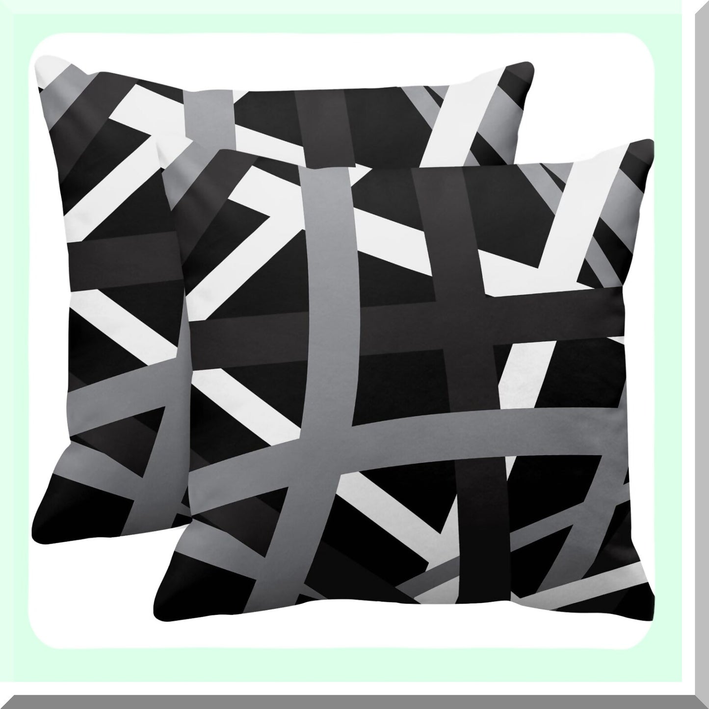 Retro Stripes Decor Pillowcase Set - Gray Black Square Throw Pillow Cover 26x26 Inch - Decorative Home Cushion Case - Striped Design