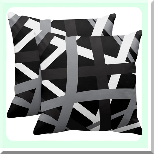 Retro Stripes Decor Pillowcase Set - Gray Black Square Throw Pillow Cover 26x26 Inch - Decorative Home Cushion Case - Striped Design