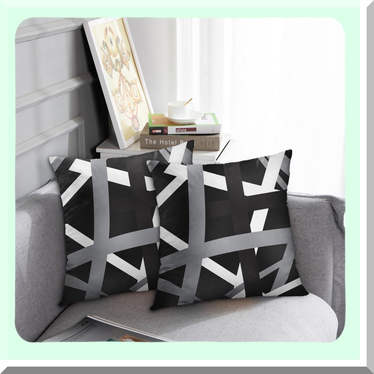 Retro Stripes Decor Pillowcase Set - Gray Black Square Throw Pillow Cover 26x26 Inch - Decorative Home Cushion Case - Striped Design