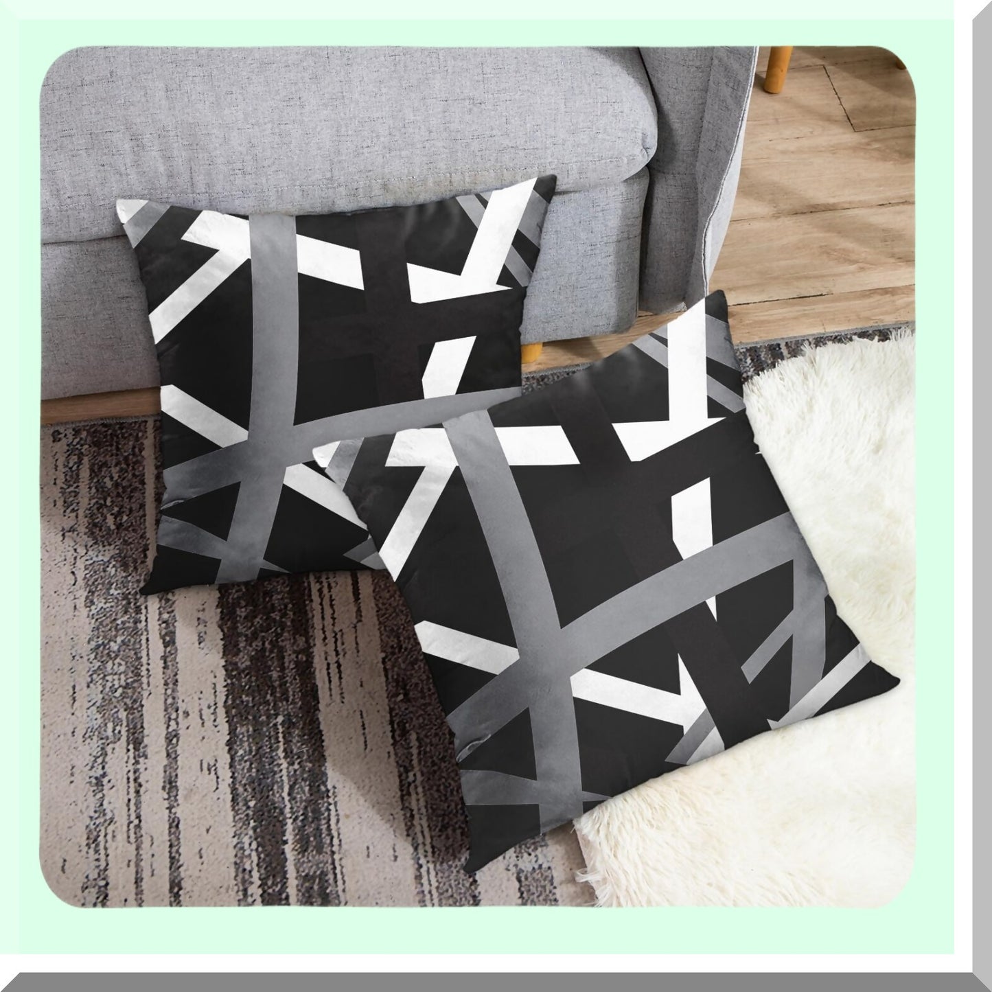 Retro Stripes Decor Pillowcase Set - Gray Black Square Throw Pillow Cover 26x26 Inch - Decorative Home Cushion Case - Striped Design