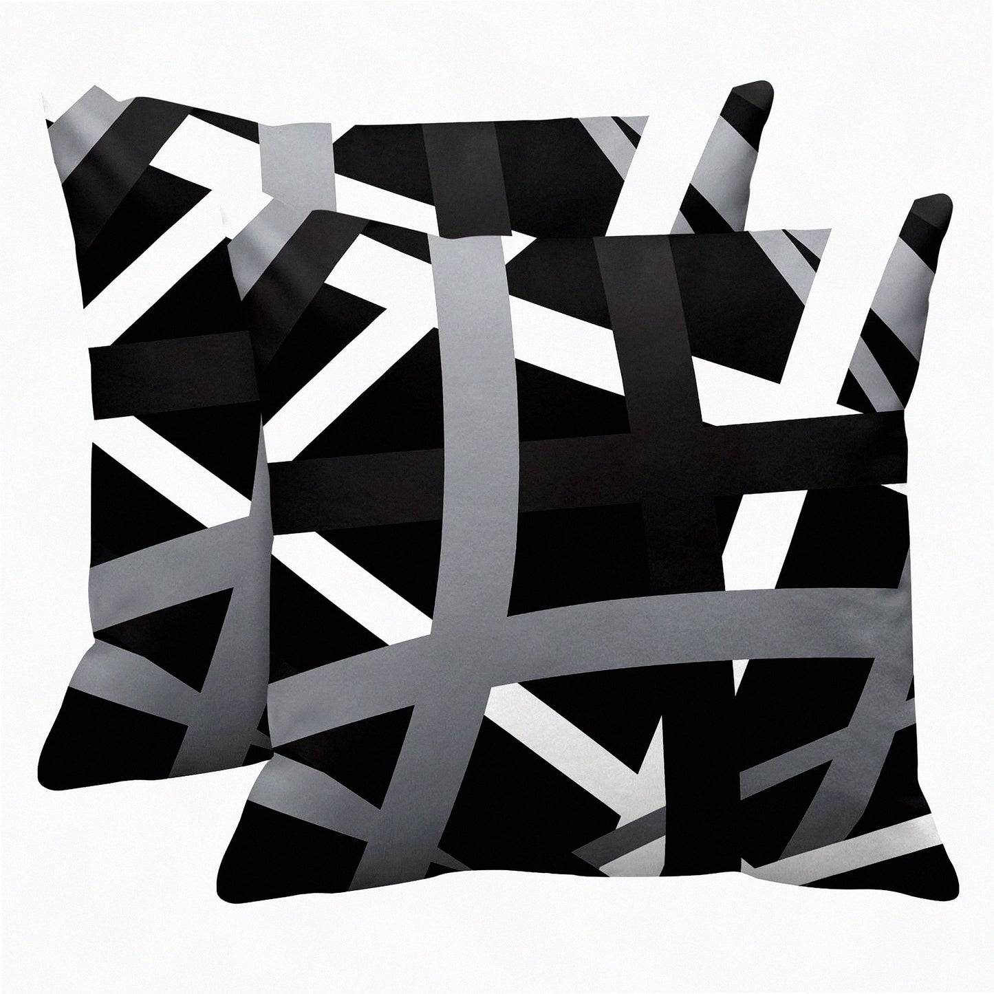 Retro Stripes Decor Pillowcase Set - Gray Black Square Throw Pillow Cover 26x26 Inch - Decorative Home Cushion Case - Striped Design