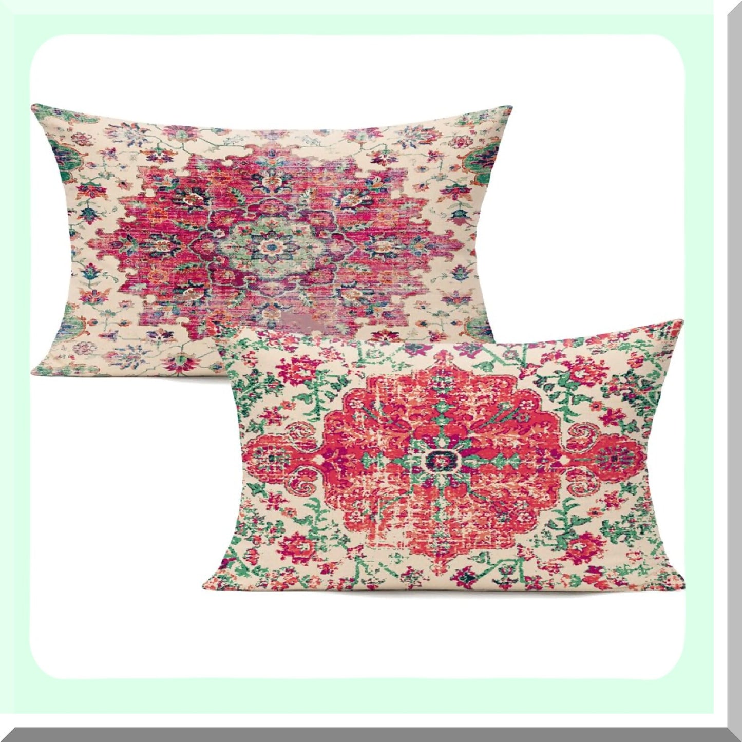 Boho Farmhouse Lumbar Pillow Covers Set - Vintage Rust Coral Cushion Covers for Couch & Outdoor Decor - Red Pink Throw Pillows for Living Room