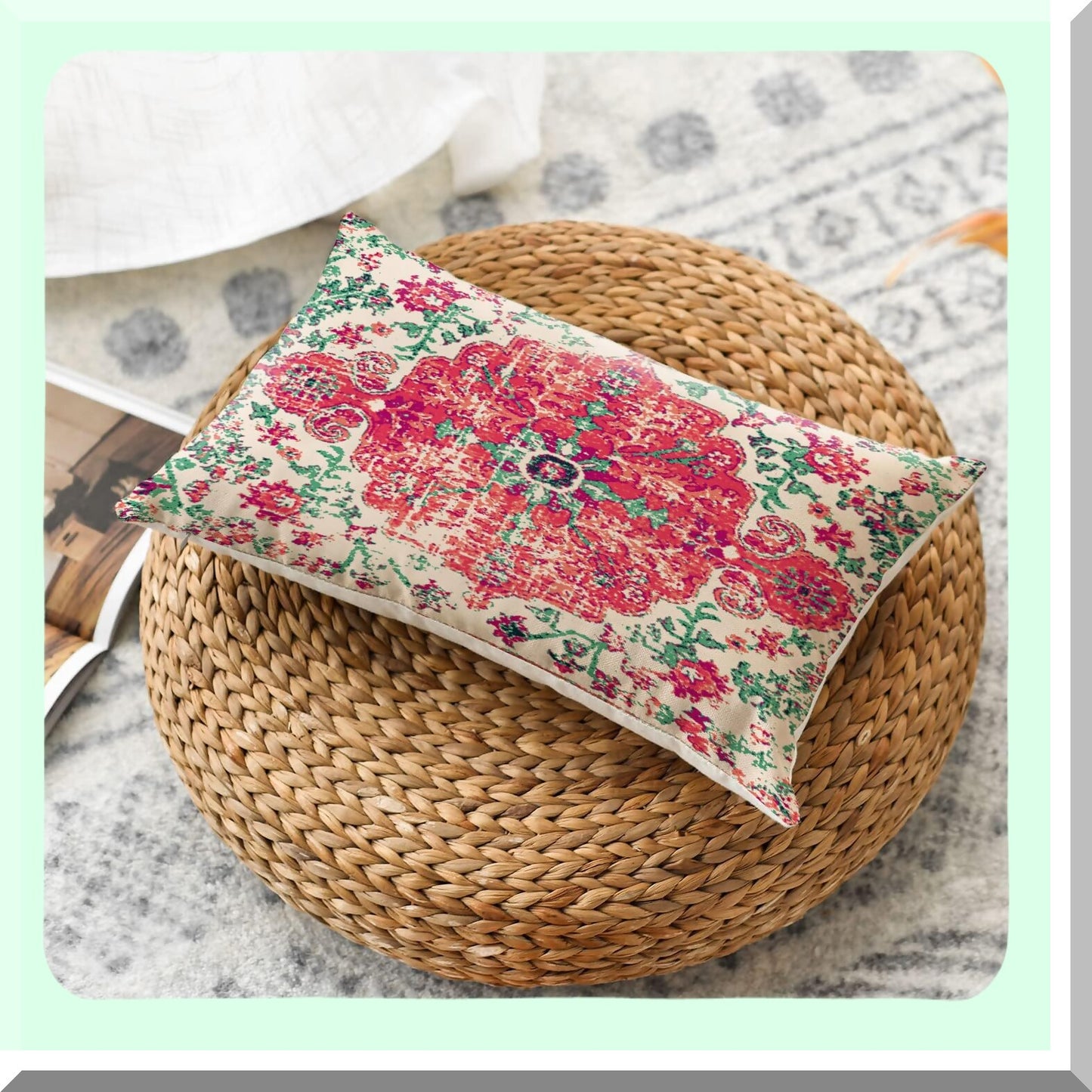 Boho Farmhouse Lumbar Pillow Covers Set - Vintage Rust Coral Cushion Covers for Couch & Outdoor Decor - Red Pink Throw Pillows for Living Room