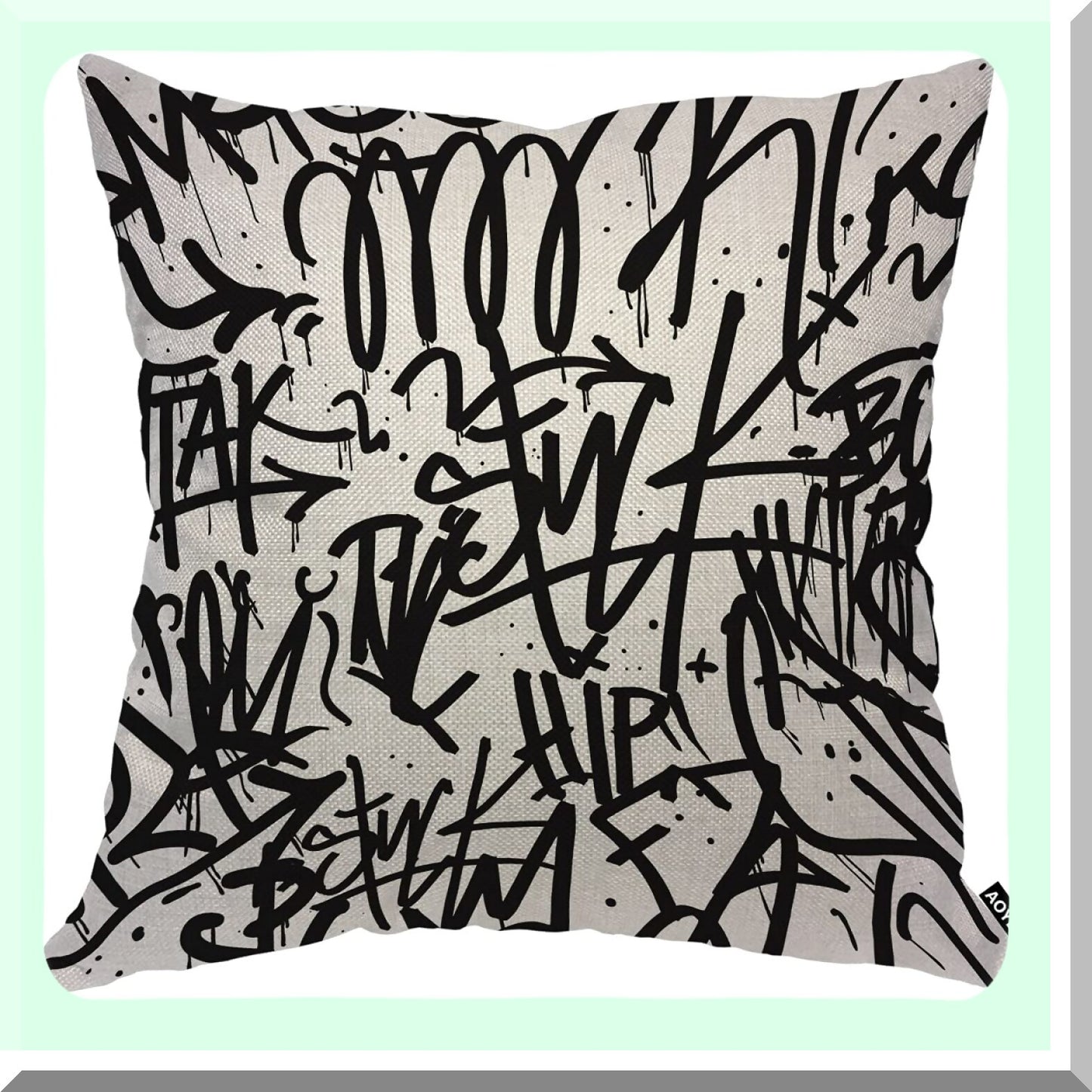 Ink Doodle Monochrome Pillow Cover - Creative Graffiti Line Art 18x18 Inch Decorative Cushion Case for Home Couch Bed - Cotton Linen Square