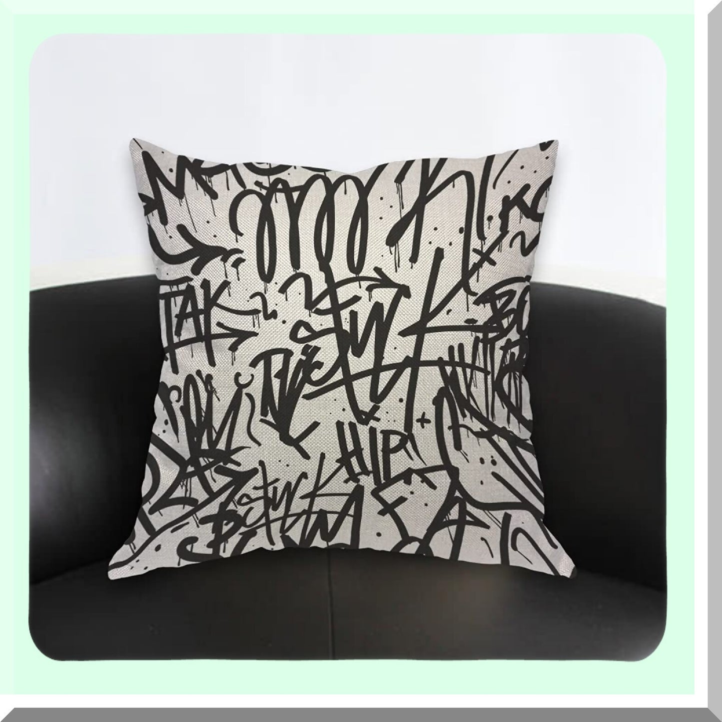 Ink Doodle Monochrome Pillow Cover - Creative Graffiti Line Art 18x18 Inch Decorative Cushion Case for Home Couch Bed - Cotton Linen Square