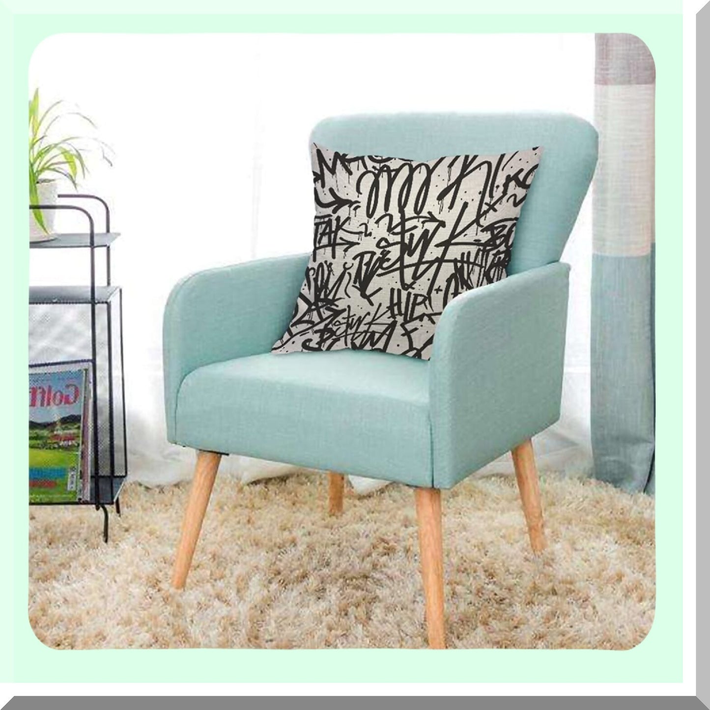 Ink Doodle Monochrome Pillow Cover - Creative Graffiti Line Art 18x18 Inch Decorative Cushion Case for Home Couch Bed - Cotton Linen Square