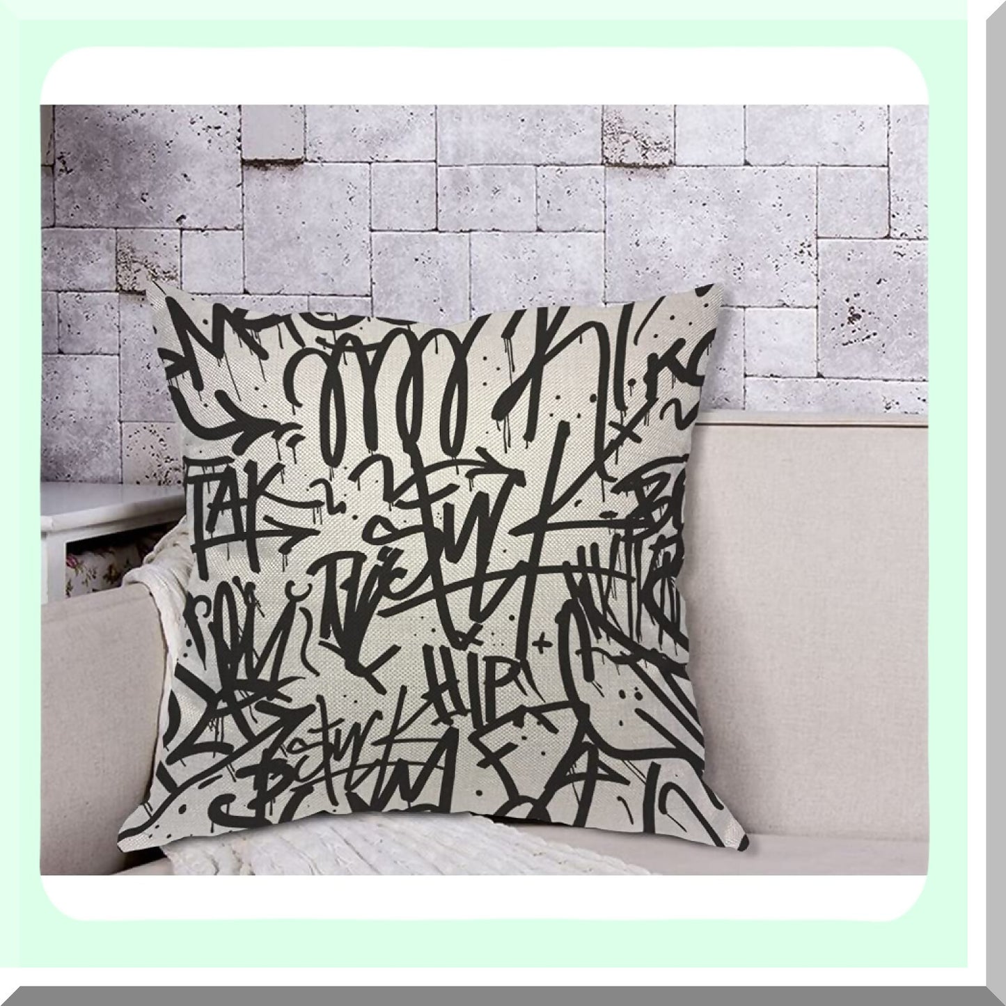 Ink Doodle Monochrome Pillow Cover - Creative Graffiti Line Art 18x18 Inch Decorative Cushion Case for Home Couch Bed - Cotton Linen Square