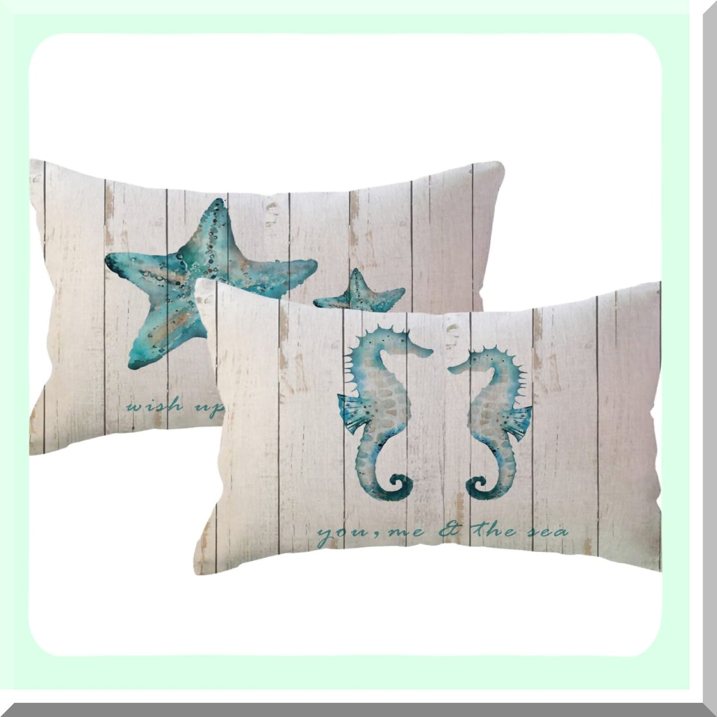 Ocean Breeze Lumbar Pillow Covers - Coastal Decorative Rectangular Pillowcases with Starfish and Quotes - Beach House Decor Cushion Covers Set of 2