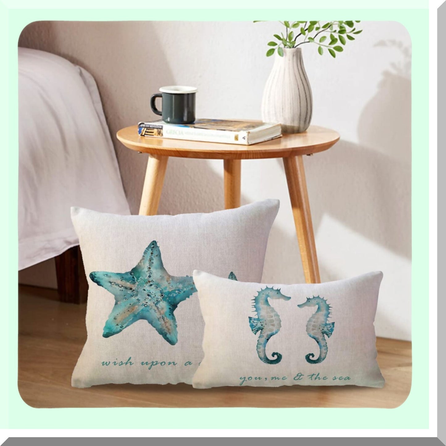 Ocean Breeze Lumbar Pillow Covers - Coastal Decorative Rectangular Pillowcases with Starfish and Quotes - Beach House Decor Cushion Covers Set of 2