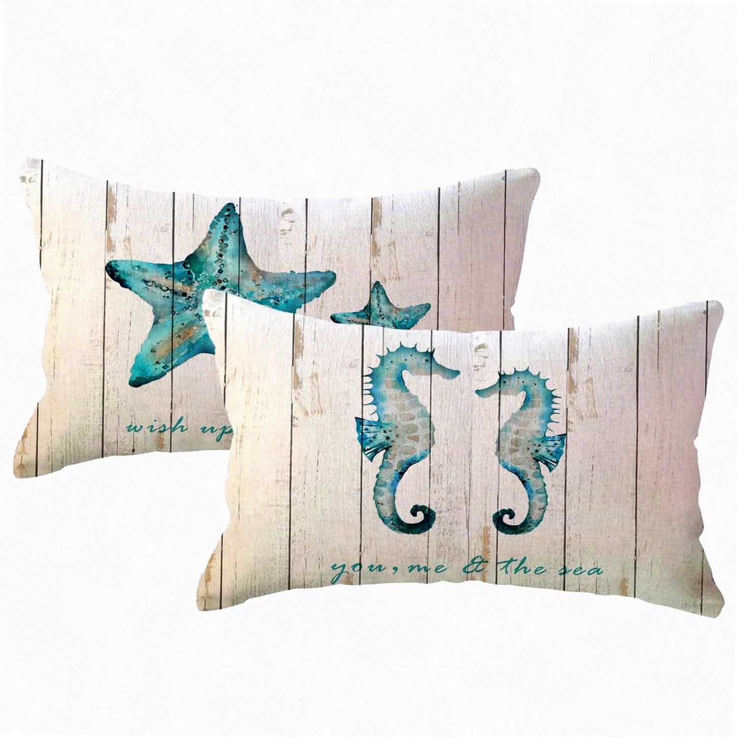 Ocean Breeze Lumbar Pillow Covers - Coastal Decorative Rectangular Pillowcases with Starfish and Quotes - Beach House Decor Cushion Covers Set of 2