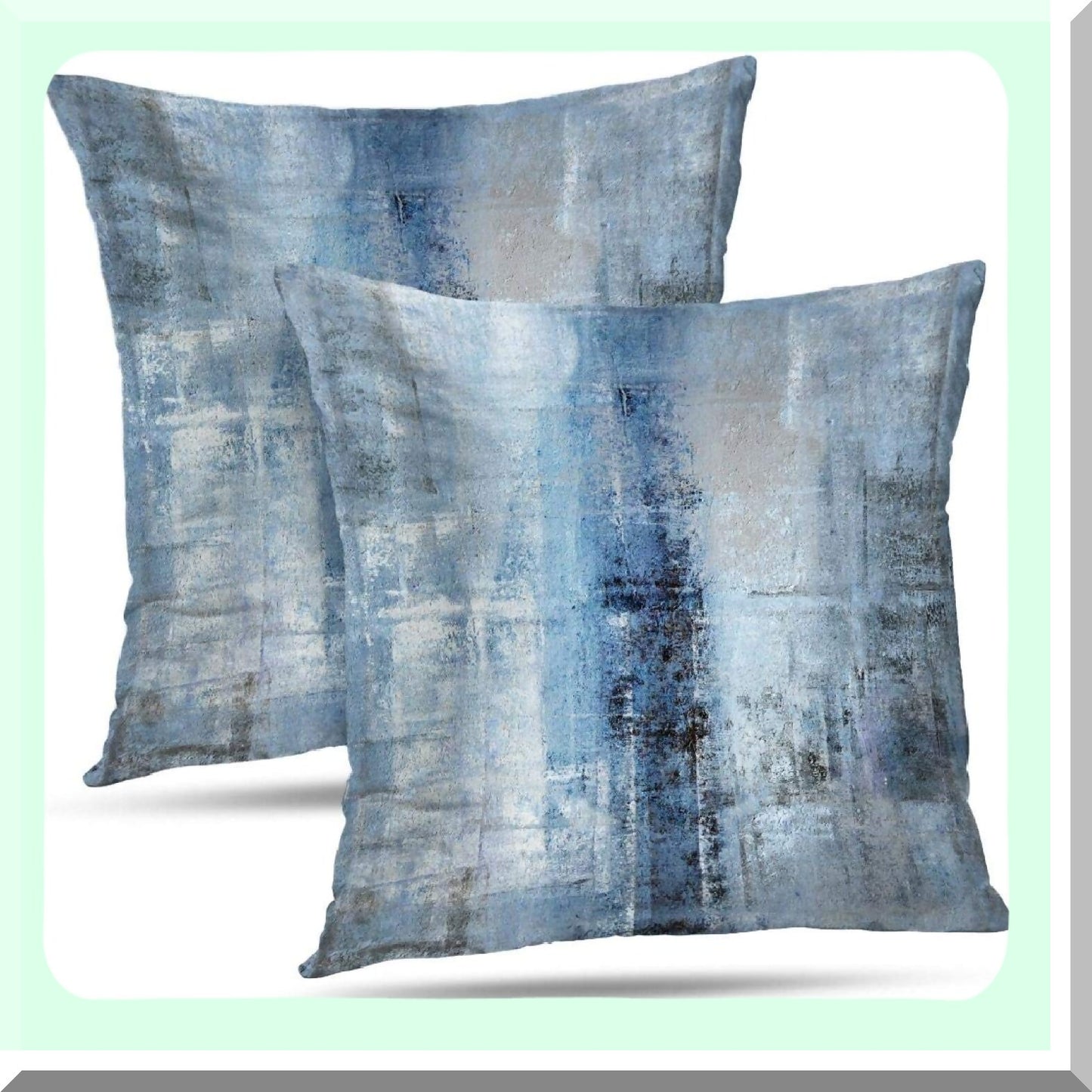 Abstract Blue Grey Decorative Pillow Set - Modern Gallery Artwork Cushion Cover for Bedroom Sofa Living Room - 26x26 Inch Throw Pillows