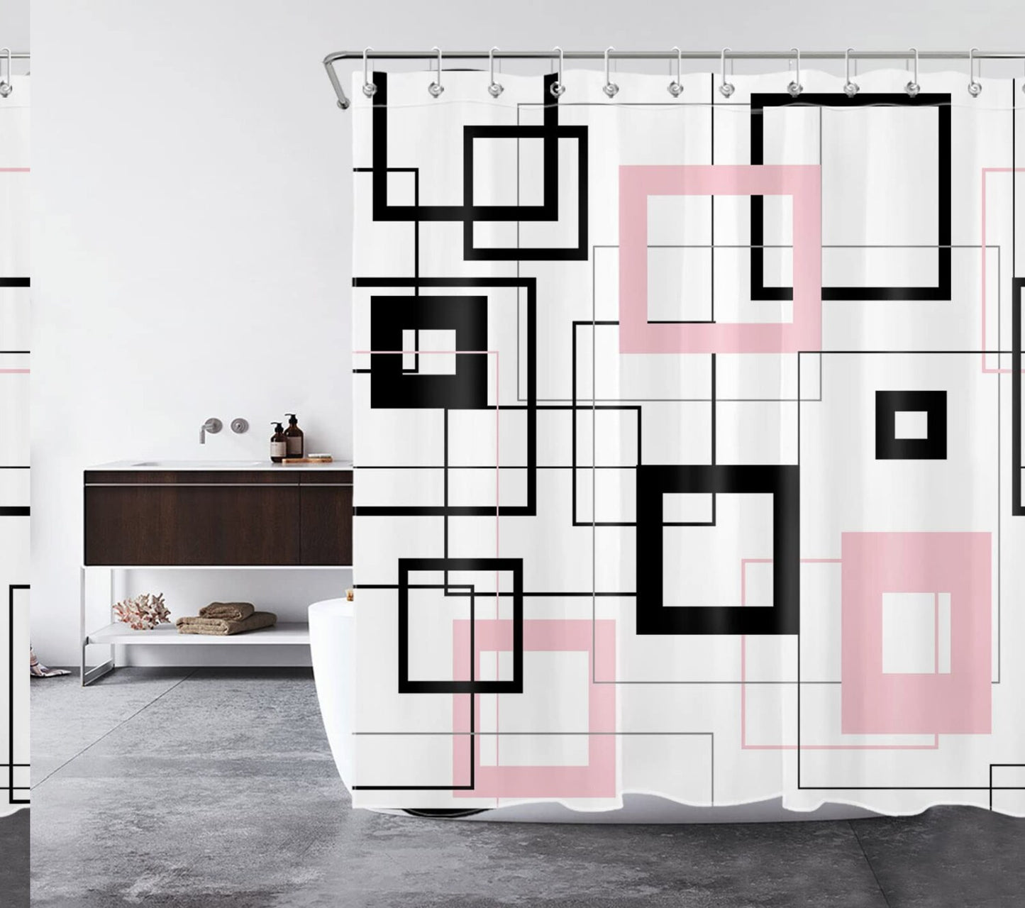 Geometric Shower Curtain Black and Pink 69x70 Inch
