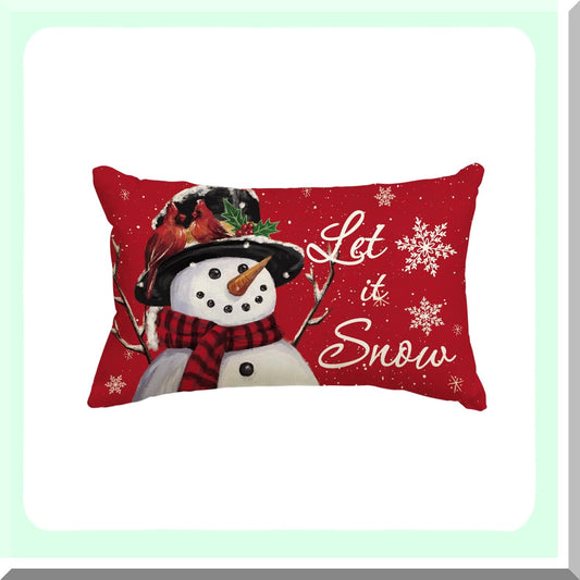 Winter Wonderland Snowman Decorative Pillow Cover - Festive Holiday Cushion Case for Sofa - 12 x 20 Inch Snowflake Decoration